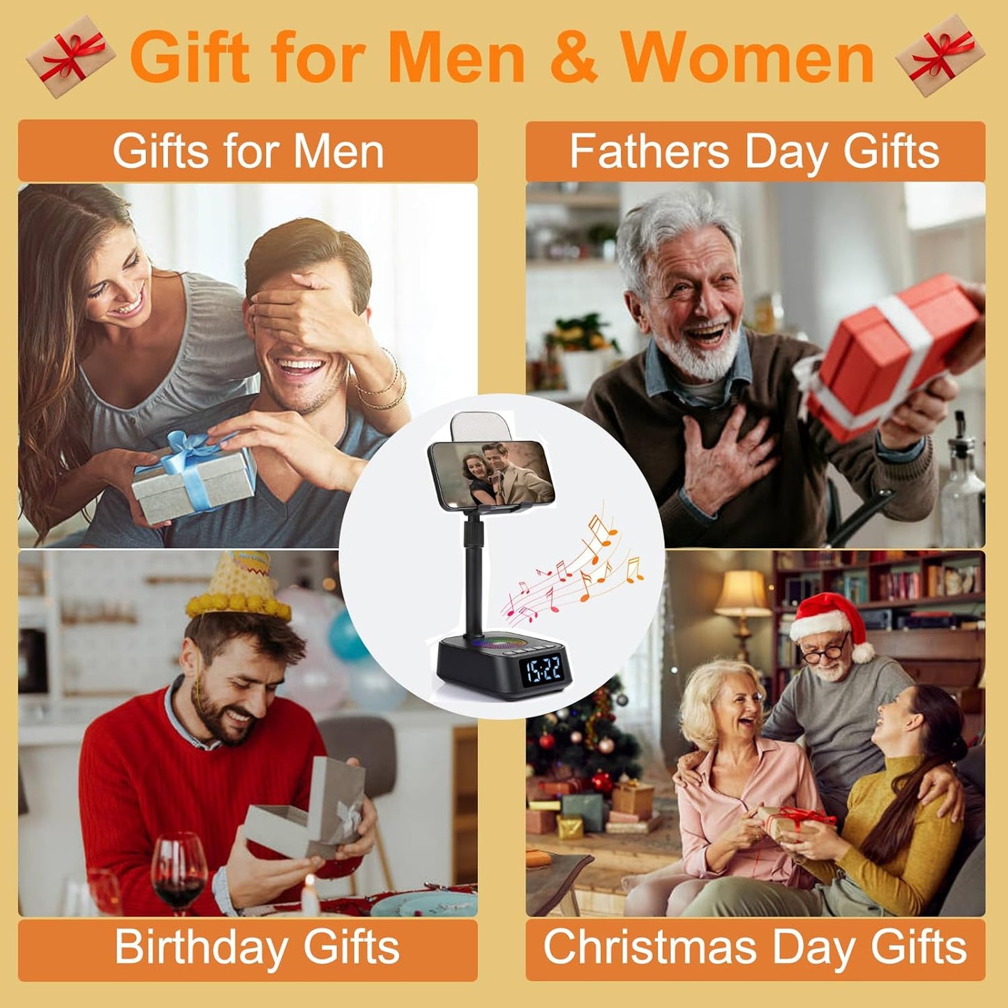 ASEAT Gifts for Men Women, Adjustable Phone Stand Bluetooth Speaker, Birthday Gifts Him Husband, Phone Holder