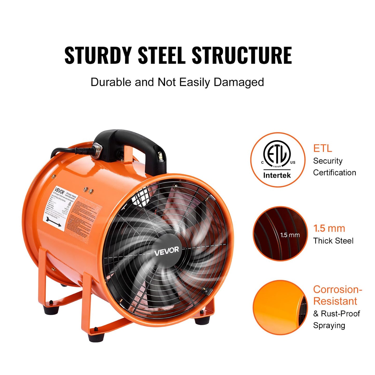 VEVOR Portable Ventilator with Hose, 2 Speed, 10 Inch Utility Blower Exhaust Fan with 33ft Flexible Duct, 292W 1948CFM High Velocity Industrial Air Mover for Extraction and Ventilation