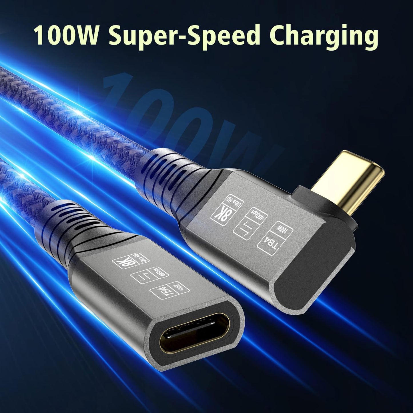 4 40Gbps, 90 8K 100W, 3/USB 4/3/Mac 2.6ft USB C Thunderbolt Extension Cable Right Angle Male to Famale Extender Cord