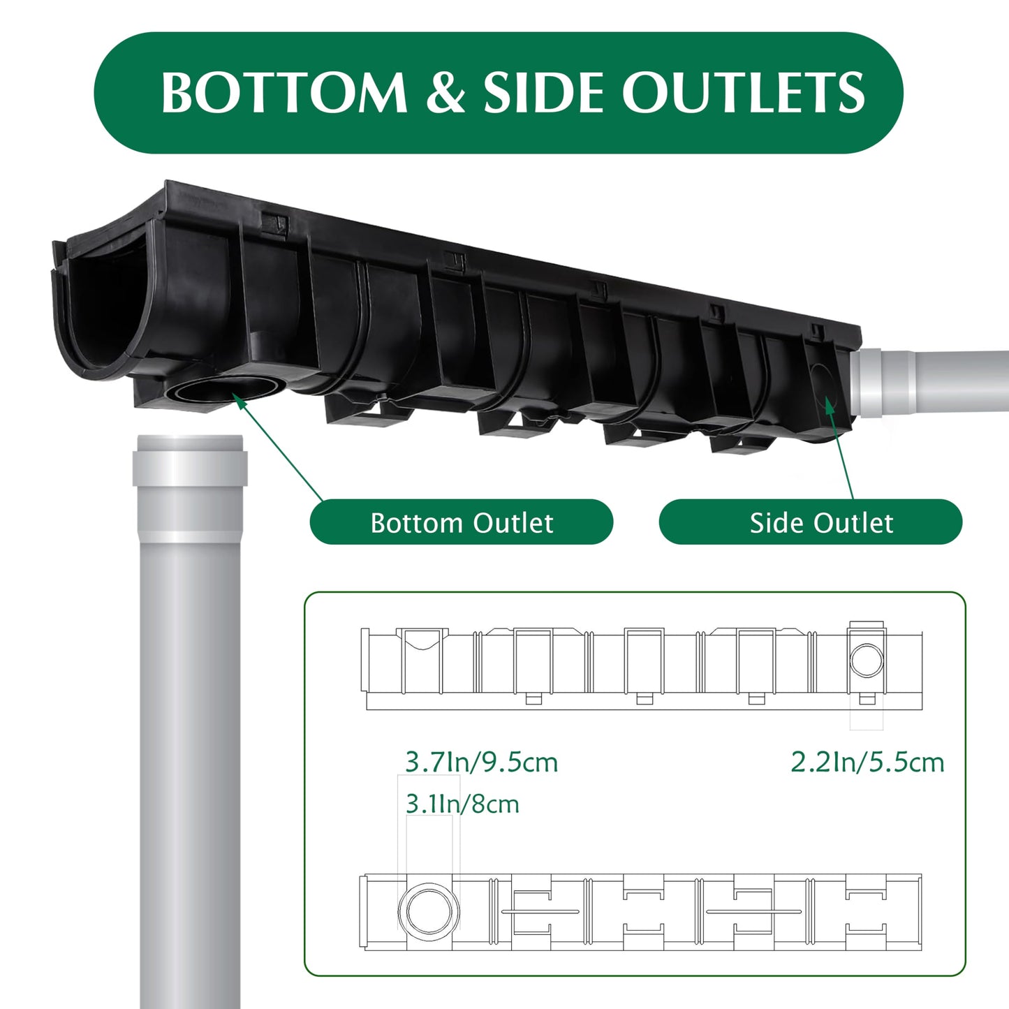 Goldshire Trench Drain System with Plastic Grate, 6 Packs HDPE Channel Drainage, 39.4" x 5.9" x 5.1" Garden Drain, Total Length 236.4 Inch for Driveway Yard Pool Sidewalk Patio (6, 5.9 x 5.1 Inch)