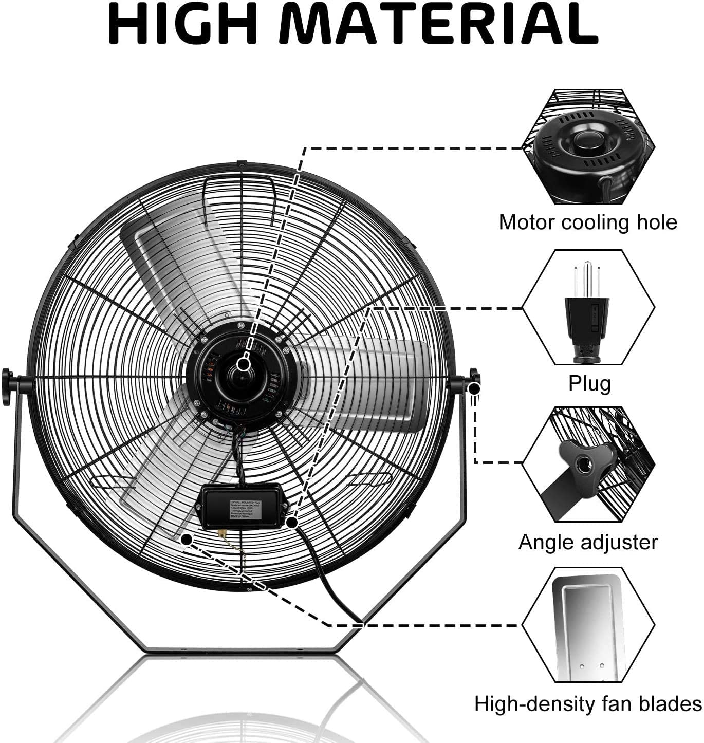 Simple Deluxe 24 Inch Industrial Wall Mount Fan, 3 Speed Metal Fan for Warehouse, Greenhouse, Workshop, Patio, Factory and Basement, Black, 2 Pack