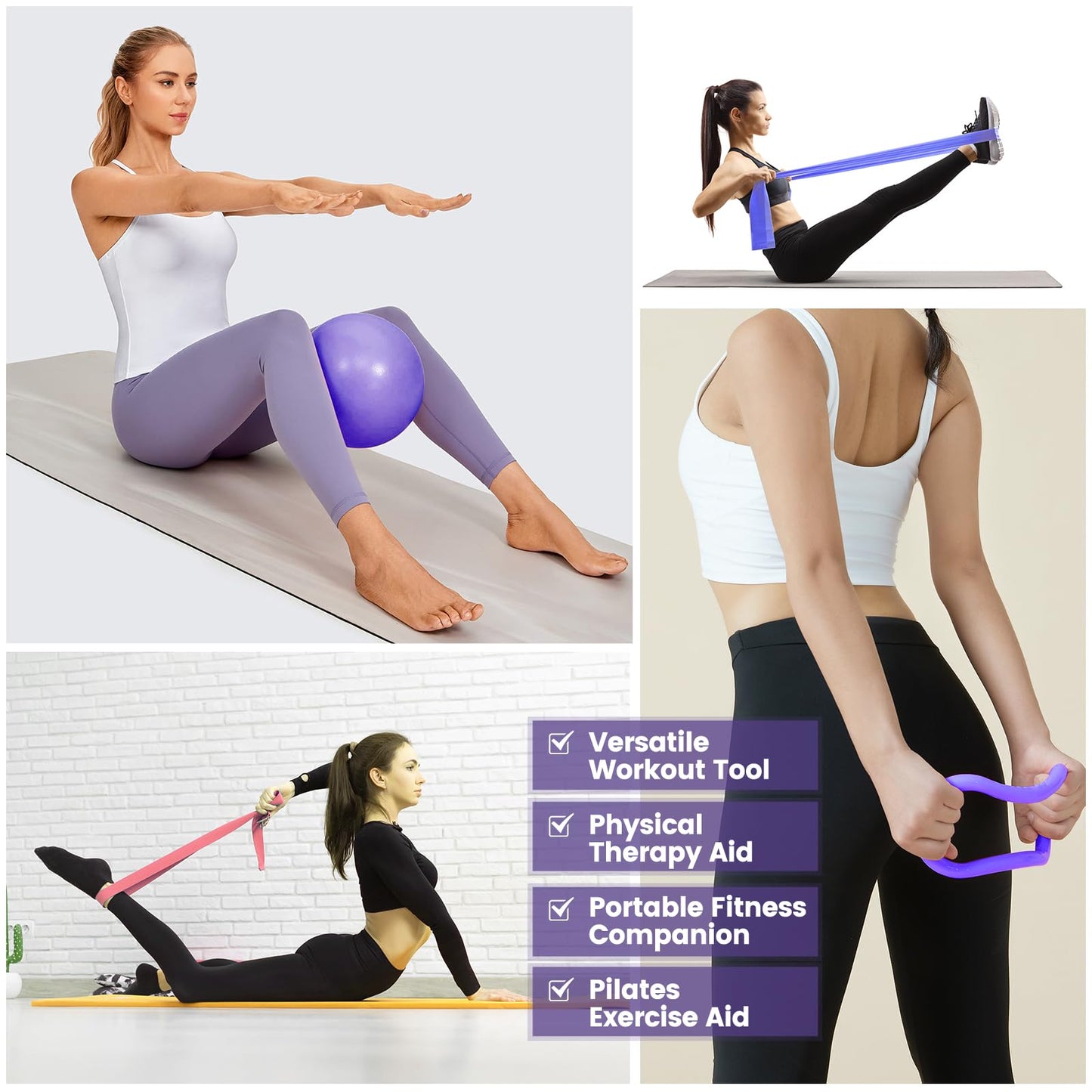 Pilates Kit for Women 13PCS, Pilates Ring and Ball Set with Magic Circle, Resistance Bands Set, Figure 8 Band, Yoga Ring & Grip Socks, Home Workout Equipment Essentials Starter Kit for Beginners