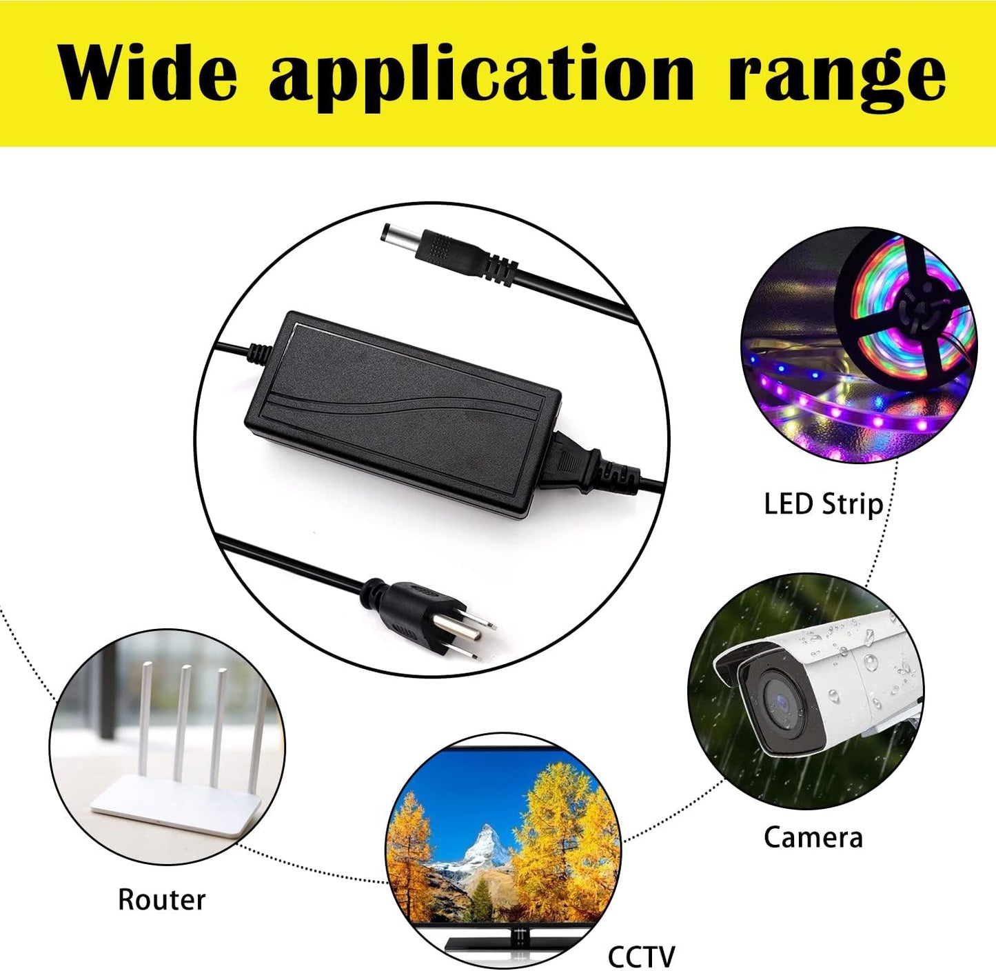 Tnuocke 3-Prong Adapter,12V 5A 100V-240V 8-Way Security Camera Power Camera Power Adapter Power Splitter Cable