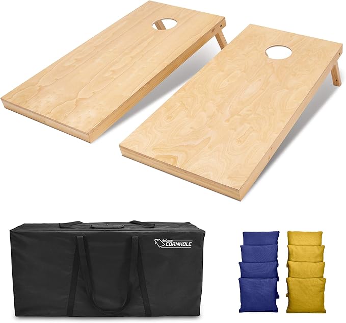 GoSports Regulation Size Wooden Cornhole Set with Natural Wood Finish - Includes Carrying Case
