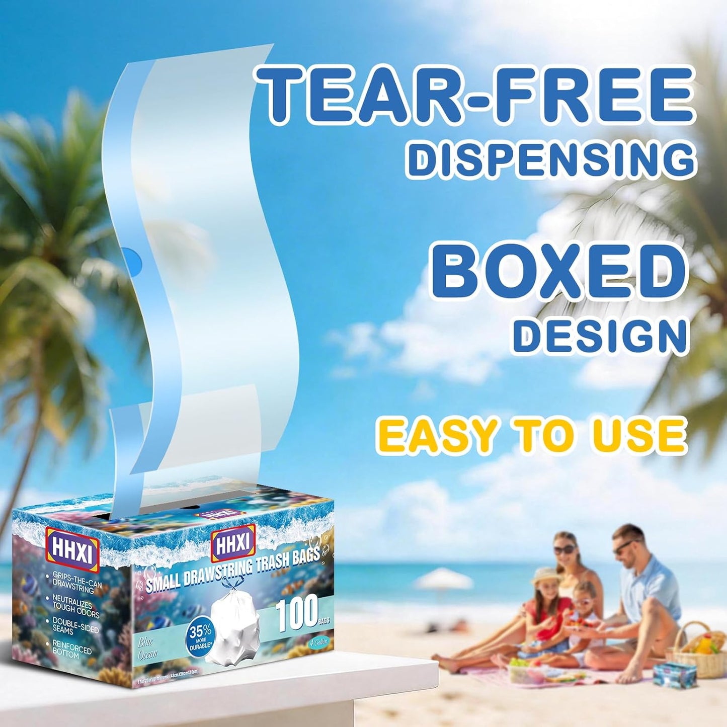 Skiennix 300Ct Small Trash Bags - Odor Resistant, Scented Drawstring Bags in Blue Ocean, Lavender & Cherry Blossom