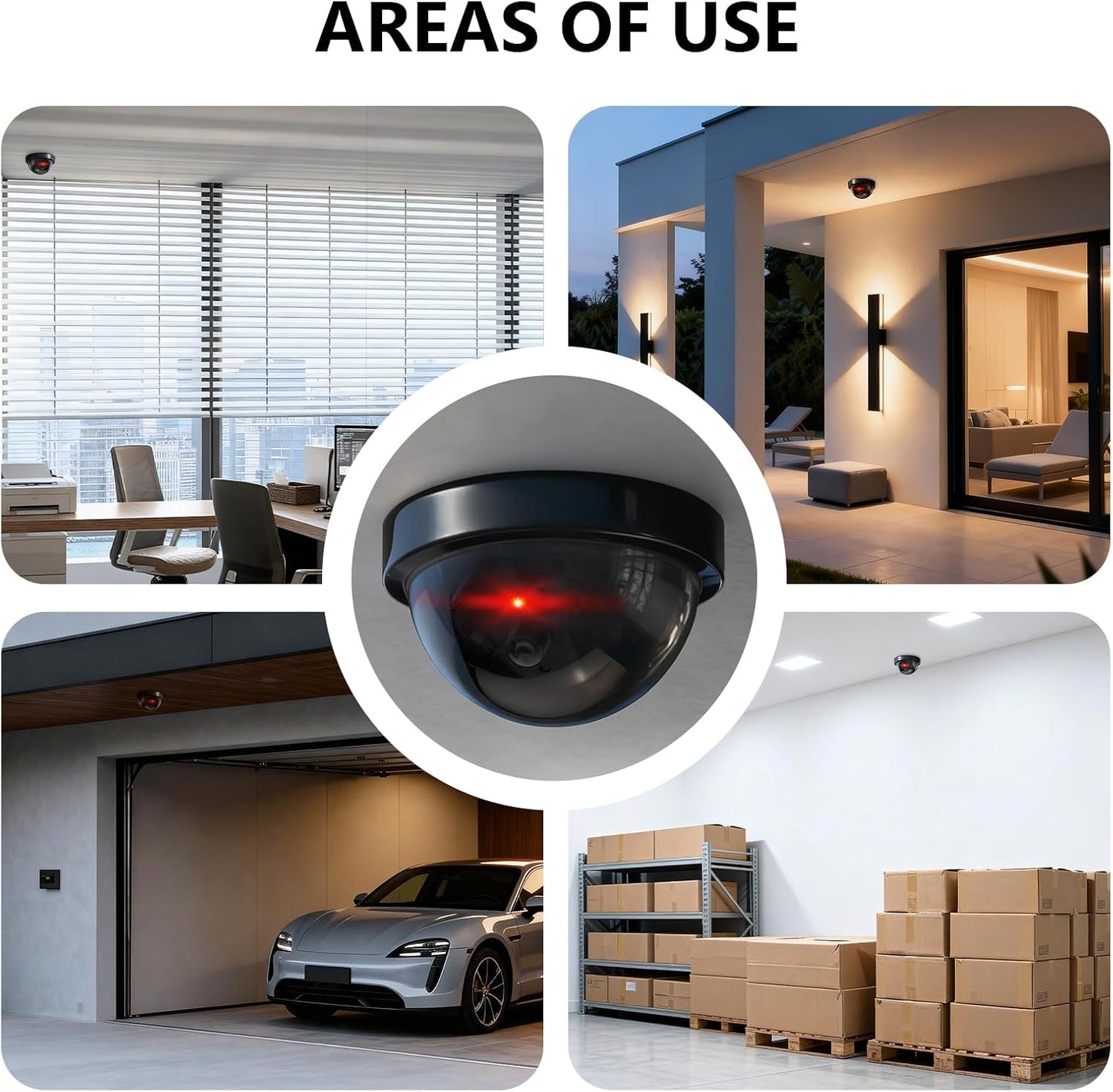 WALI Dummy (SD-4), 4 Packs, Fake Security CCTV Dome Camera with Flashing Red LED Light with Security Alert Sticker