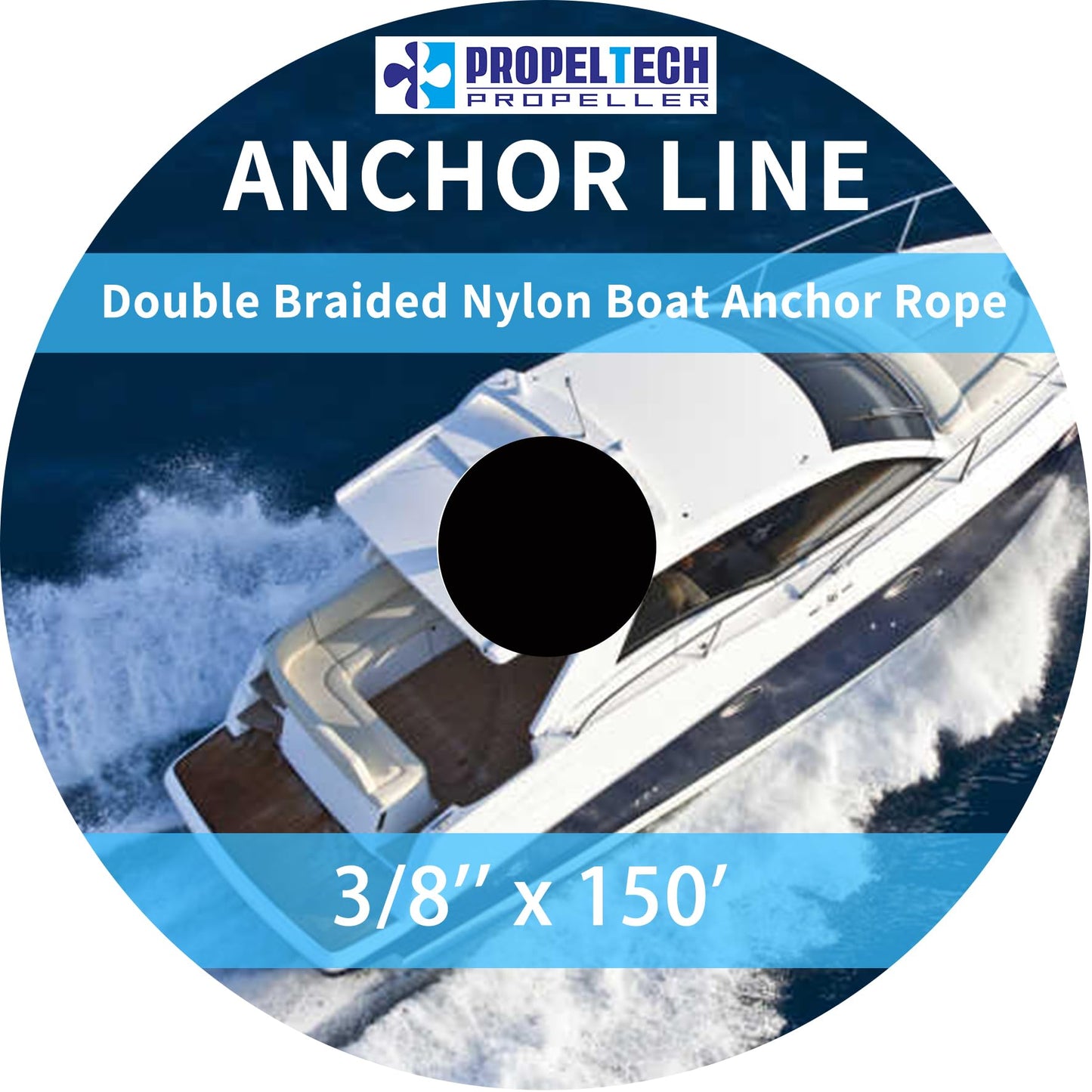 PropelTech Anchor Rope Braided Anchor Line(White, 3/8" x 150') Premium Solid Braid MFP Boat Rope with Stainless Steel Thimble & Shackle, Quality Marine Line, Boat Accessories