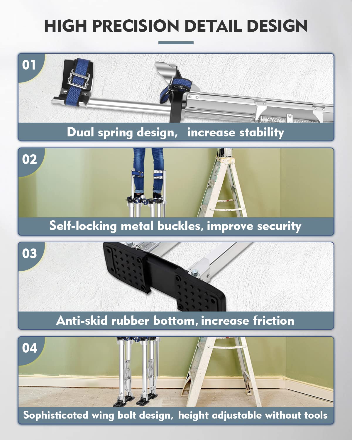 GCCSJ 24''-40'' Drywall Stilts for Adults Adjustable Heights Aluminum Work Stilt with Protective Knee Pads for Sheetrock Drop Ceiling Painting Painter Pruning Branches or Cleaning