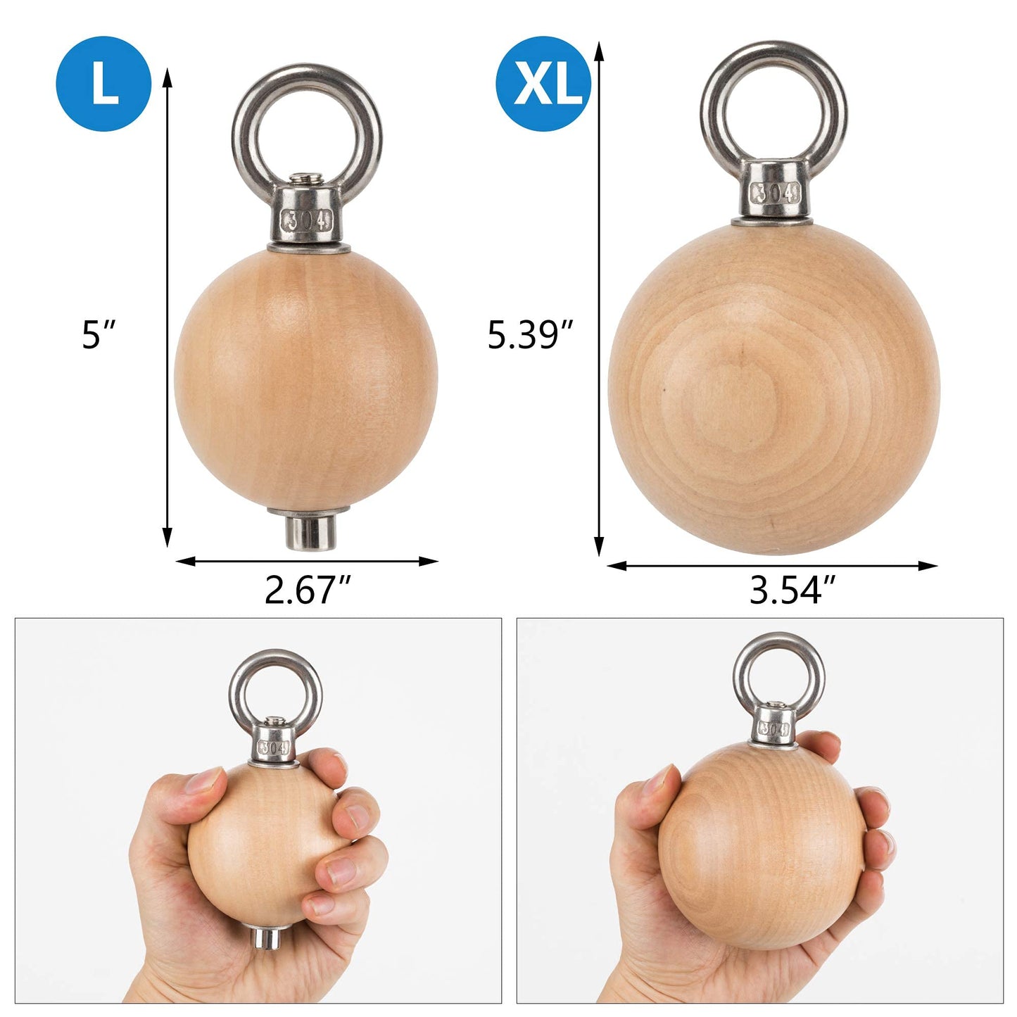 YCHLCHL Wooden Pull Up Grips and Balls, Atomic Rock Climbing Holds Training Set,Grip Strength Trainer,Ninja Warrior Obstacle Course Handles and Rope.(Suit L)