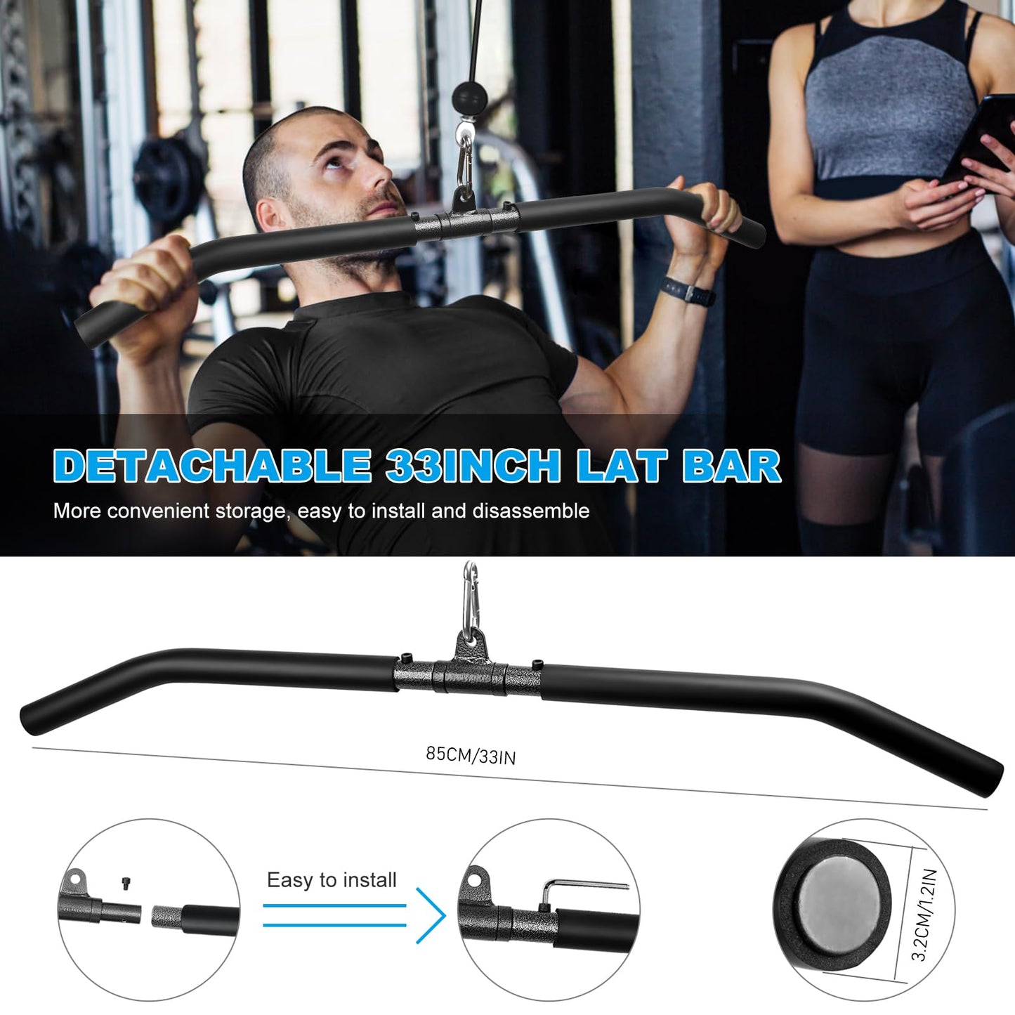 Wall Mounted Pulley System, Low Cable Machine Pulley System for LAT Pulldown, Biceps Curl Home Gym Equipment with Fitness Pull Down Bar, Tricep Rope