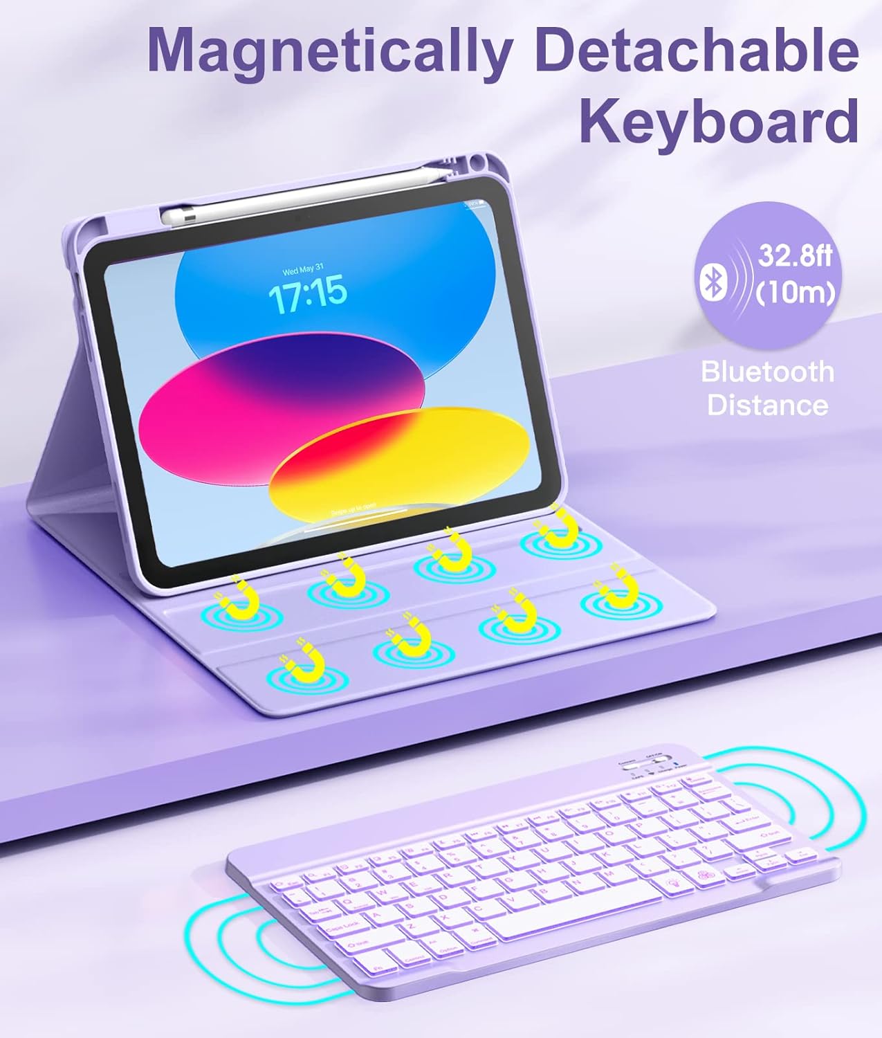 Hamile 11th 10th 7 11-inch A16 2025 10th 10.9 Inch 2022 for iPad Generation Case with Keyboard - Colors Backlit