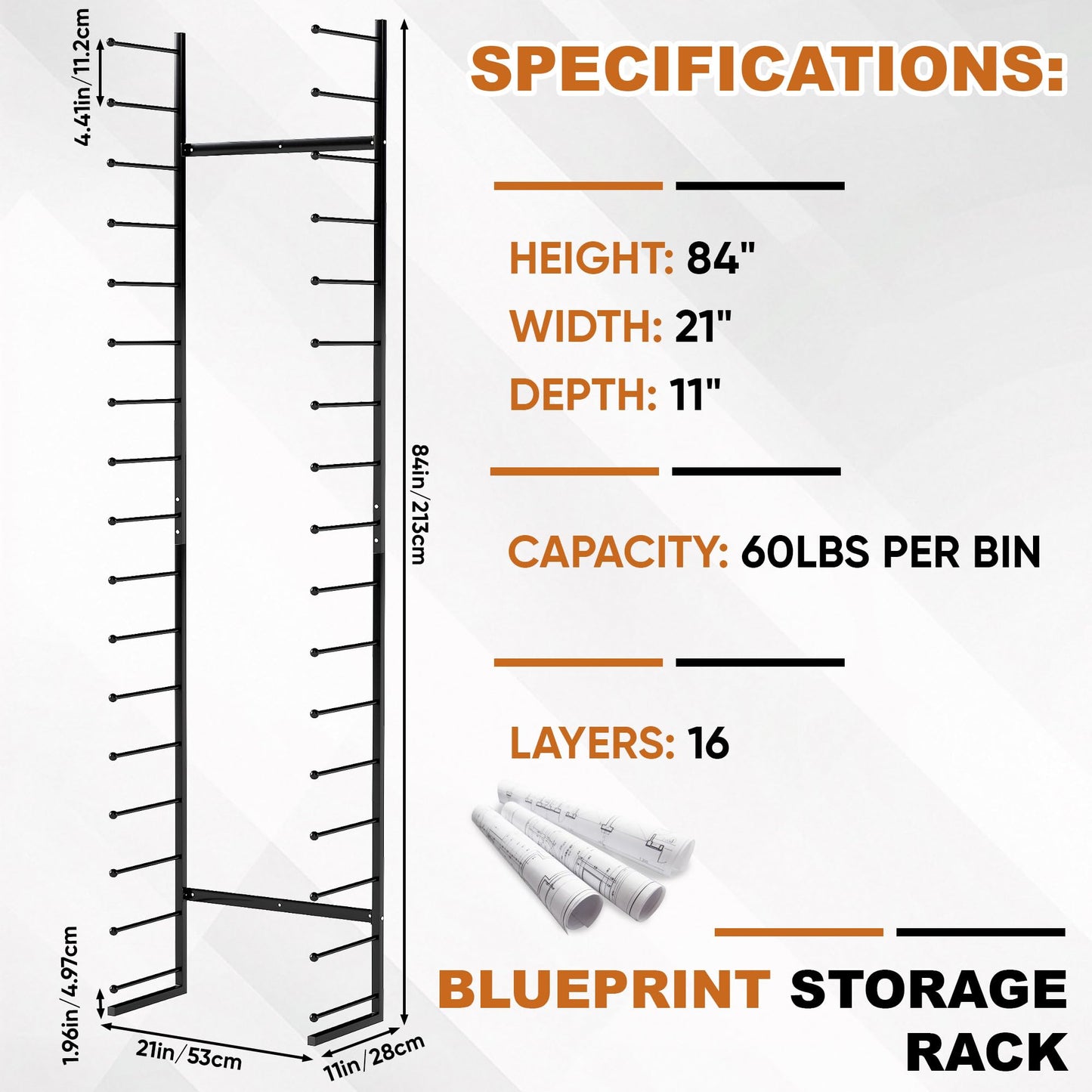 Large Blueprint Storage Rack, Wall Mount Vinyl Roll Storage Rack, Heavy Duty Roll File Holder, Blueprint, Poster, Plans, Gift Wrap, and Map Holder, Art Roll Paper Rack, Wrapping Paper Organizer