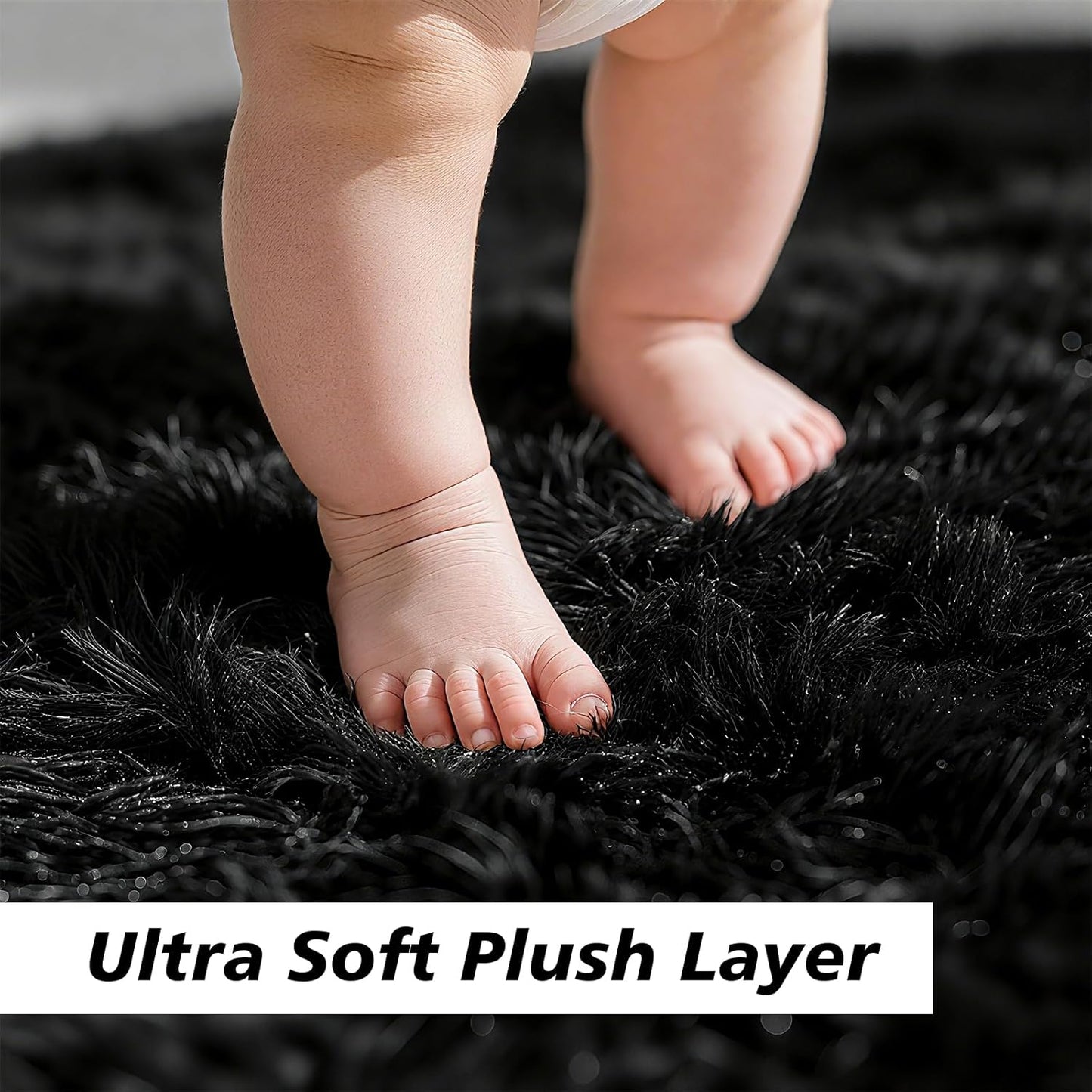 Skiennix 2x3 Fluffy Area Rug - Soft Shag Non-Shedding Indoor Carpet for Kids & Nursery | Black