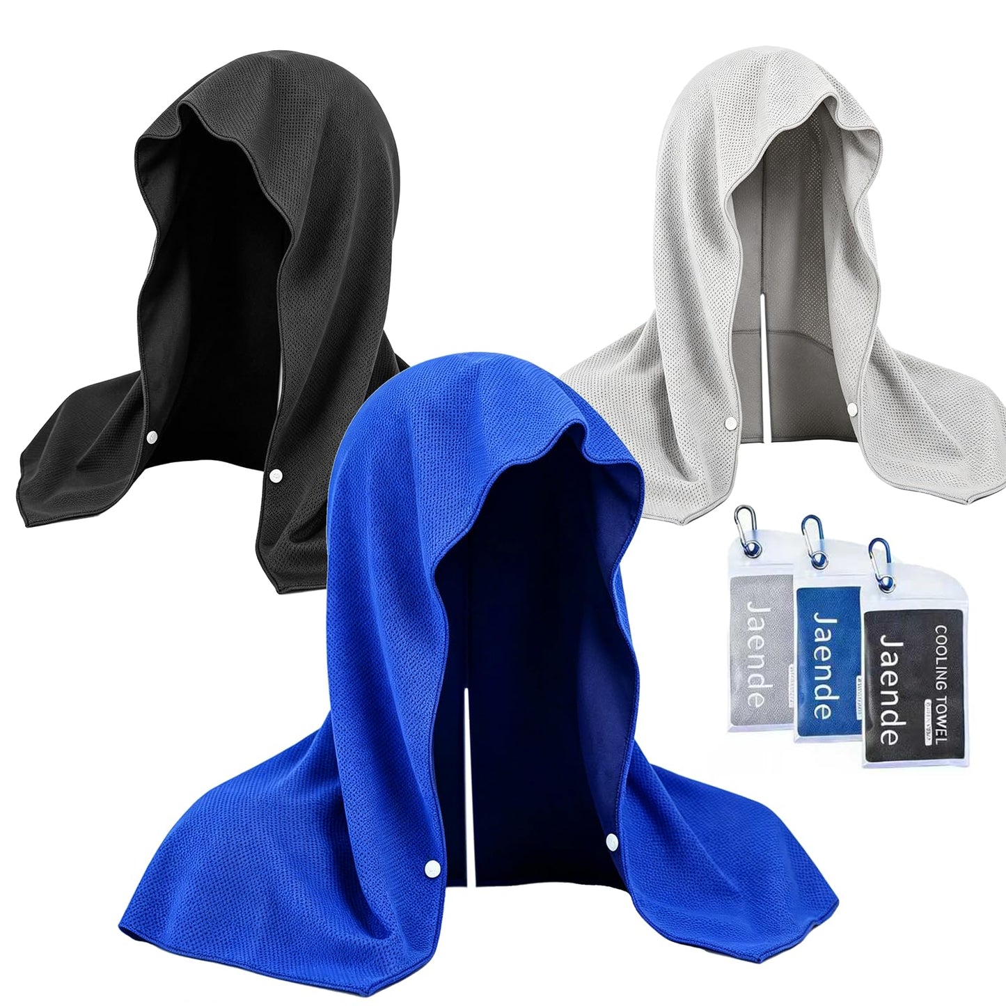 Jaende 3Pack Cooling Hoodie Towel, UPF 50+ Sun Protection Ice Towel, Instant Cooling Towels for Neck and Face, Perfect for Sports, Gym, Workout, Yoga, Running & Hot Weather