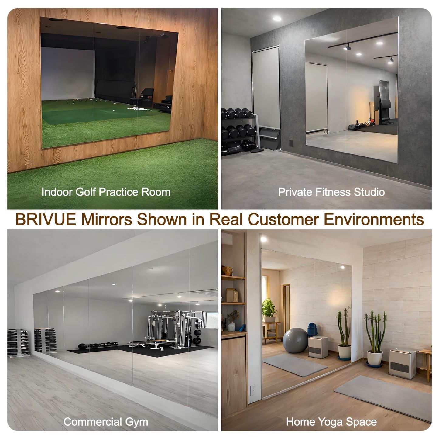 BRIVUE Gym Mirror - 60" x 48" (2PCS of 60" x 24") Frameless Wall Mirrors, Easy Installation Unbreakable Non-Glass Nanomirror, Ideal for Dance, Yoga, Workout, Home Gym, Rehearse, Pilates, Kids Room
