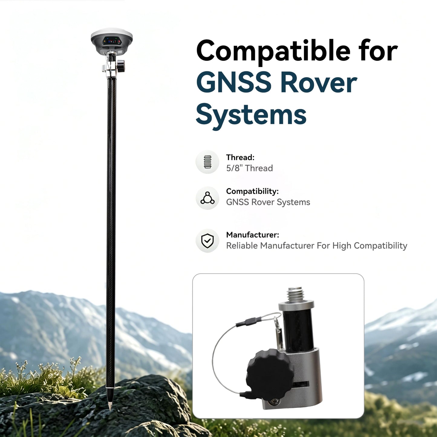 2.2M / 7.22ft Self-Locking Carbon Fiber GPS Survey Pole, Telescopic 125–220 cm GNSS Rover Rod Compatible with Trimble, 5/8″ Thread, Lightweight Oxford Cloth Carry Bag for Land Surveying & RTK GNSS