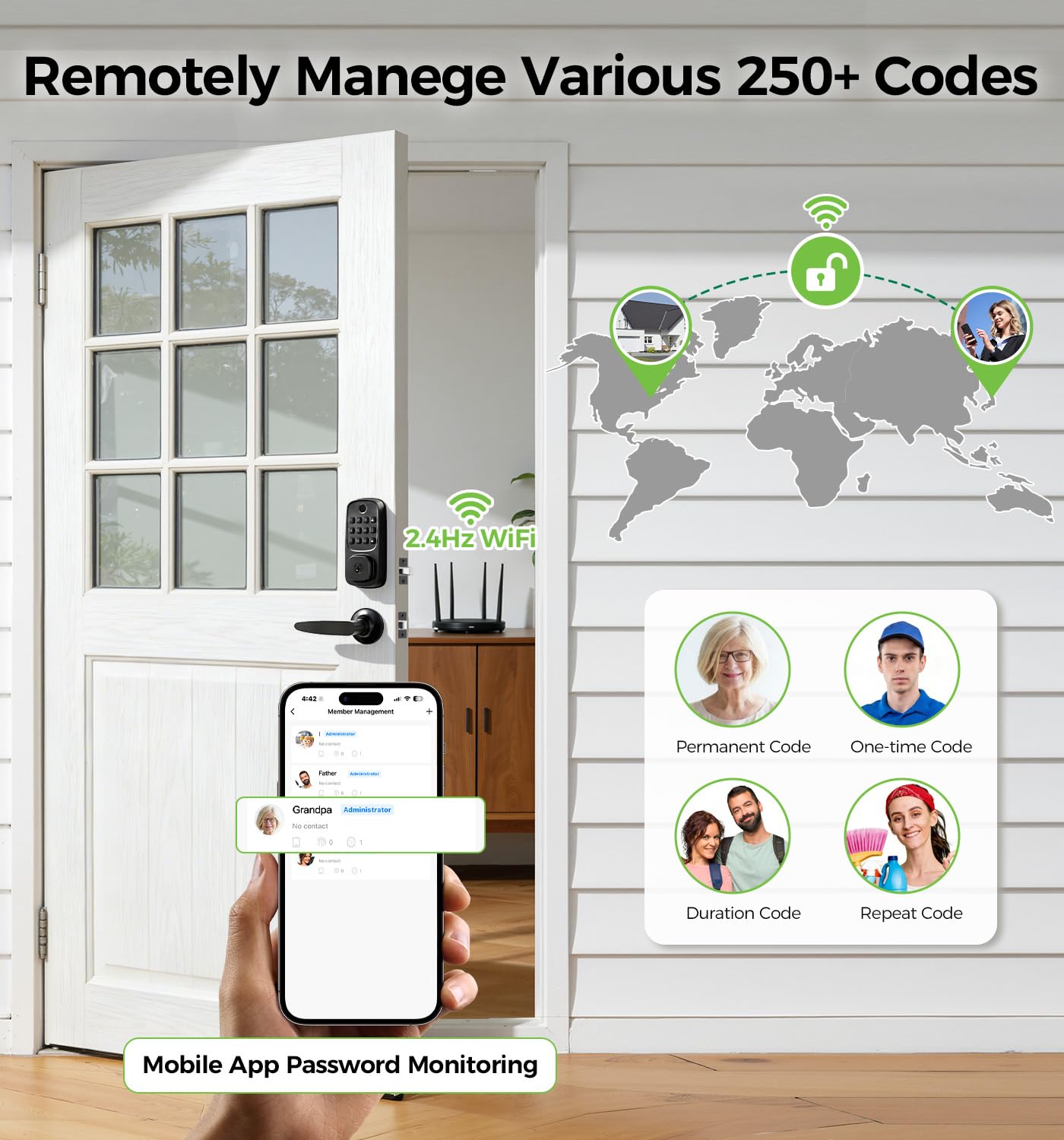WiFi Smart Door Locks for Front Door Lock Set, Keyless Entry Door Lock Deadbolt with Handle Set, Smart Deadbolt Lock with Alexa & Google Assistant, APP Control, Voice& Fingerprint Unlock, Auto Locking