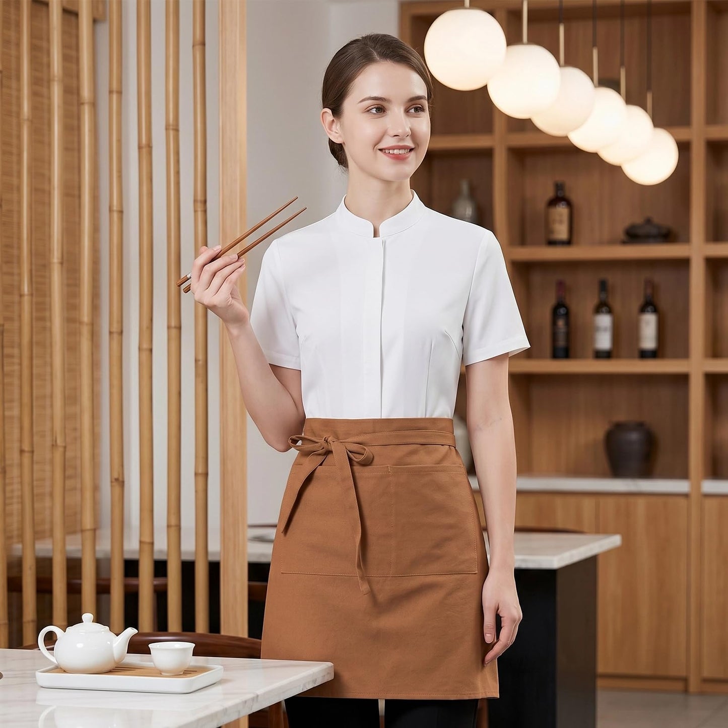 Cityelf Half Apron for Women Men Cotton Linen with 2 Large Pockets Waist Short Bistro Server Aprons Waiter Waitress Unisex