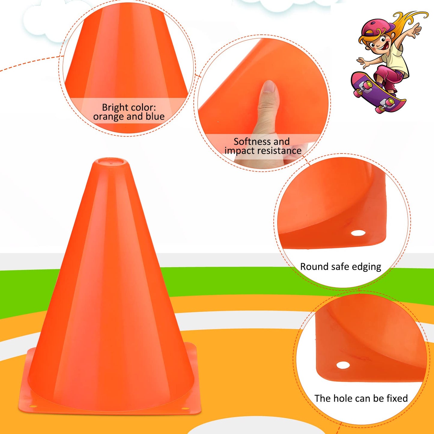 Reginary 40 Pieces 7 Inch Small Cones for Sports Football Bike Obstacle Training Cones Plastic Traffic Roadblock for Sports Skating Indoor Outdoor Activity Construction Party(Orange)
