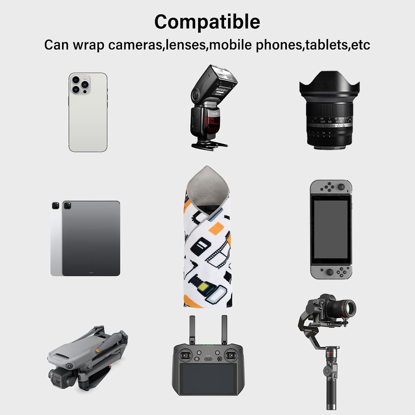 3pcs Camera wrap, Protective Wrap, Magic Self-Adhesive Cloth, Anti-scratch Lens Camera Wrap, Folding, Washable, Lens