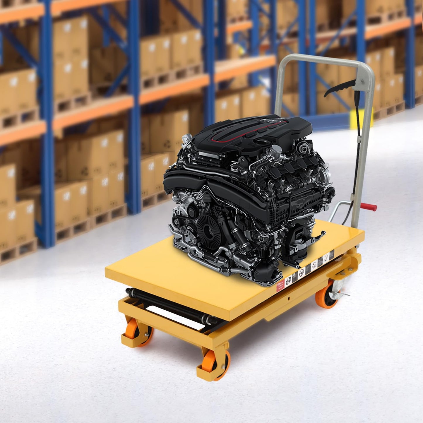 770lbs Hydraulic Lift Table Cart, 51" Double Scissor Lift Table Pallet Truck Lift Height Manual Hydraulic Scissor Cart Mobile Platform Cart w/ 4 Locking Wheels for Material Handling and Transportation
