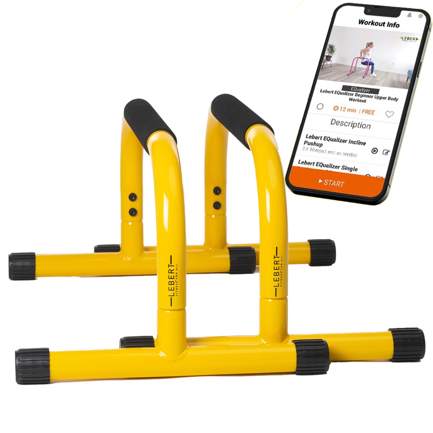 Lebert Fitness Parallette Bars Yellow – Push Up & Dip Bars for Calisthenics, Bodyweight Training, L-Sits & Handstands – Heavy Duty Steel with Non-Slip Foam Grips