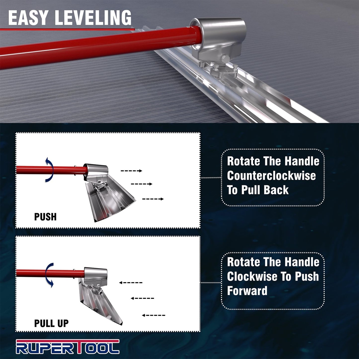 RUPERTOOL Aluminum Magnesium Alloy Concrete Float 48 x 8 inch, Round End, with Adjustable Bracket, 56 inch Float Extendable Handles x 4, Screeding and Finishing Tool Kit
