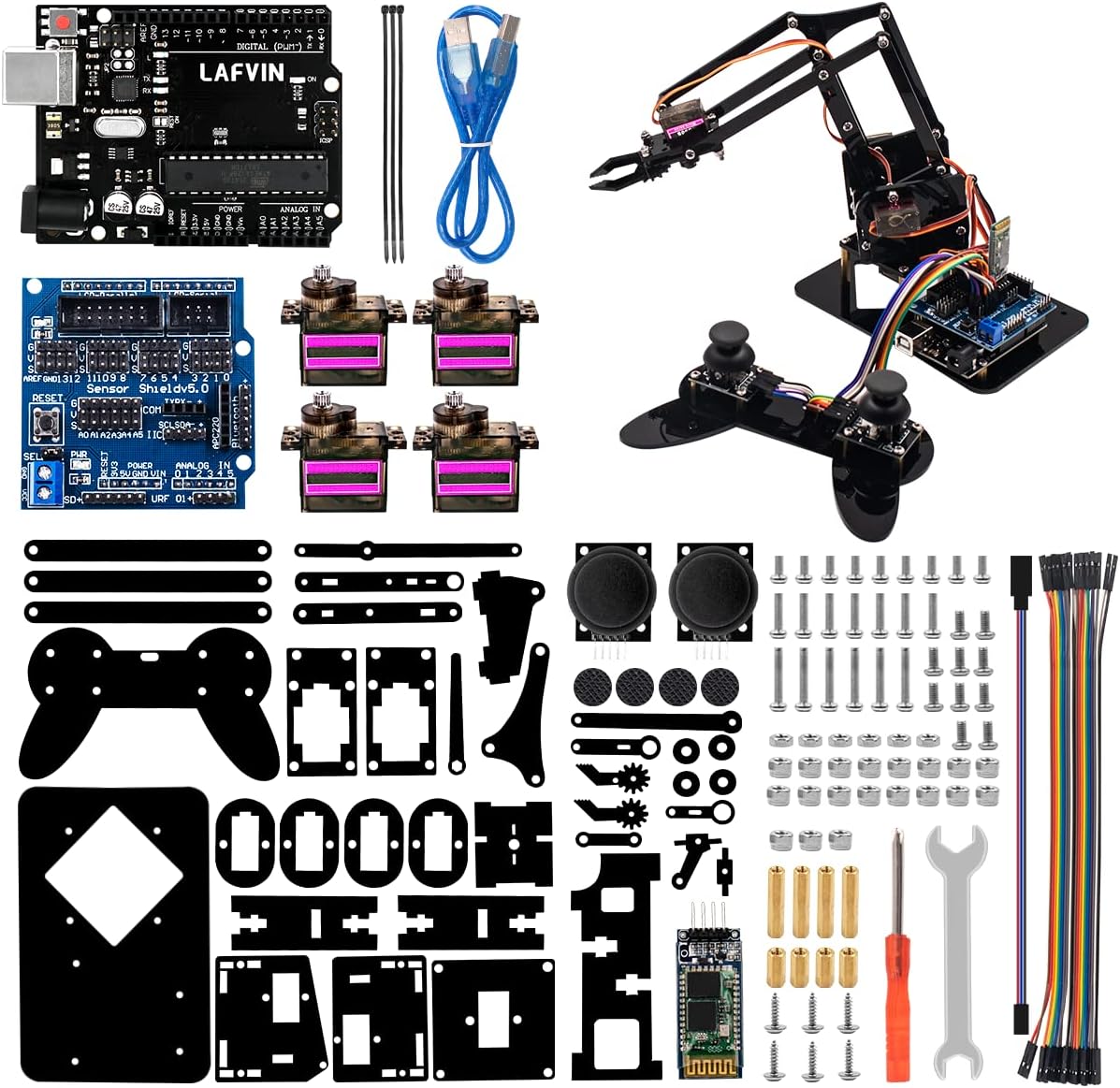 4DOF LAFVIN Acrylic Robot Mechanical Arm Claw Kit Compatible with Arduino IDE DIY Robot with CD Tutorial