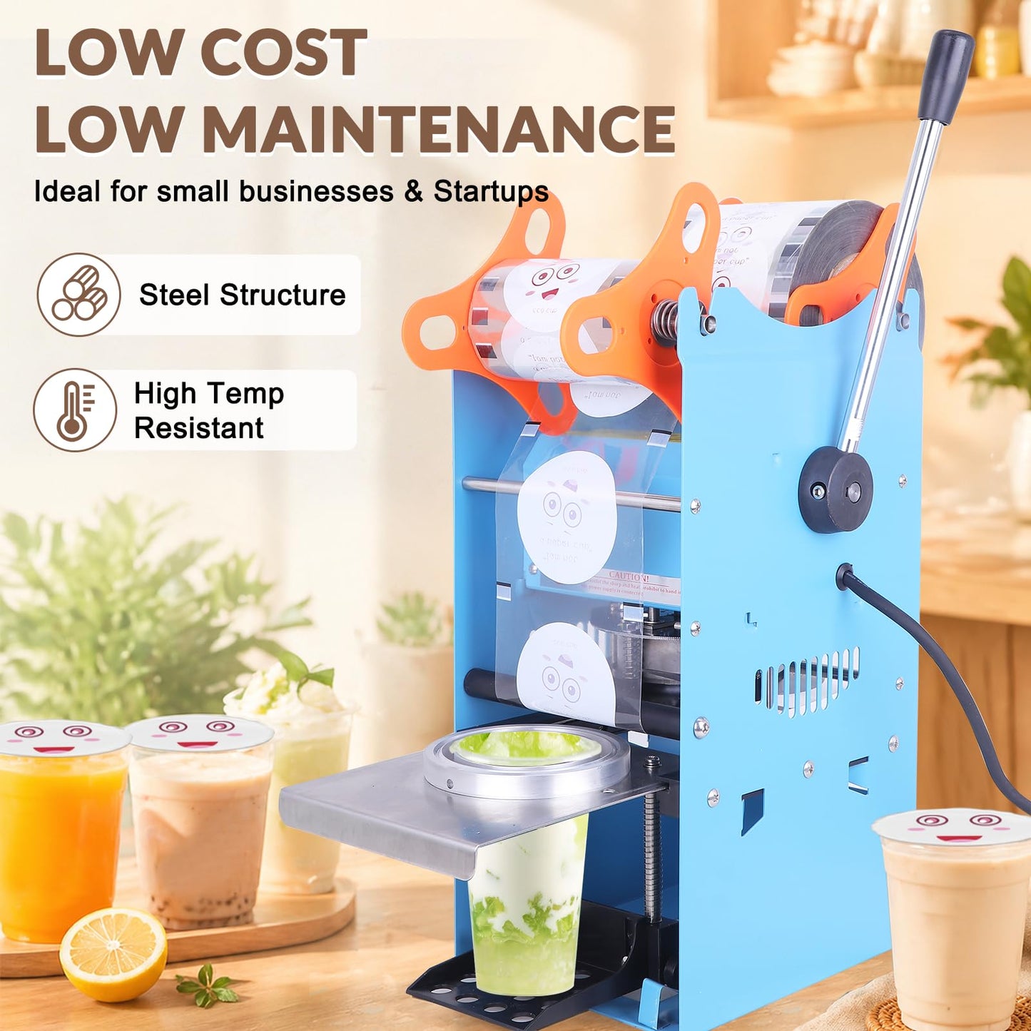 JIAWANSHUN Manual Cup Sealing Machine 300-500 Cups/Hour Electric Cup Sealer for 180mm Tall & 95mm Cup 110V