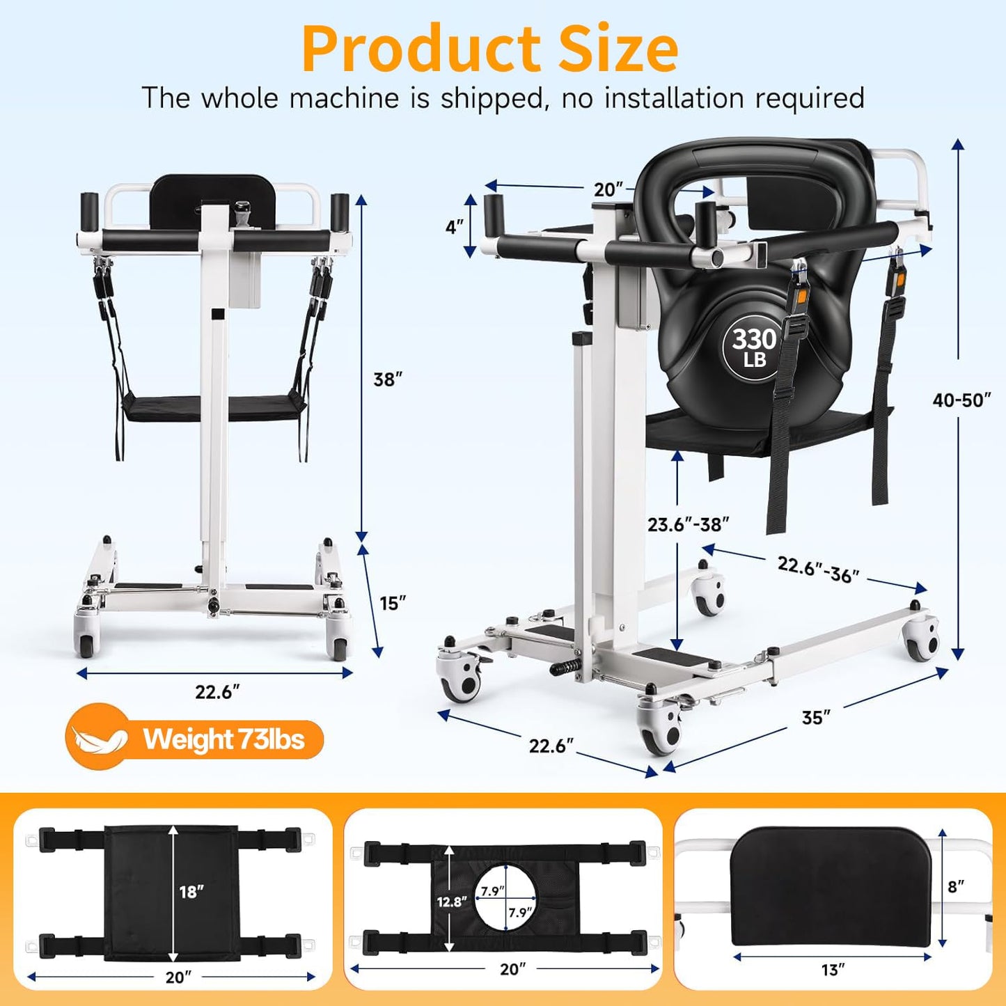 Upgrade Electric Transfer Lift - Foldable Patient Lift Transfer Chair for Car- Handicap Lift Shower Chair, Bathroom Wheelchairs Transfer Chairs for Seniors, Adults & Disabled