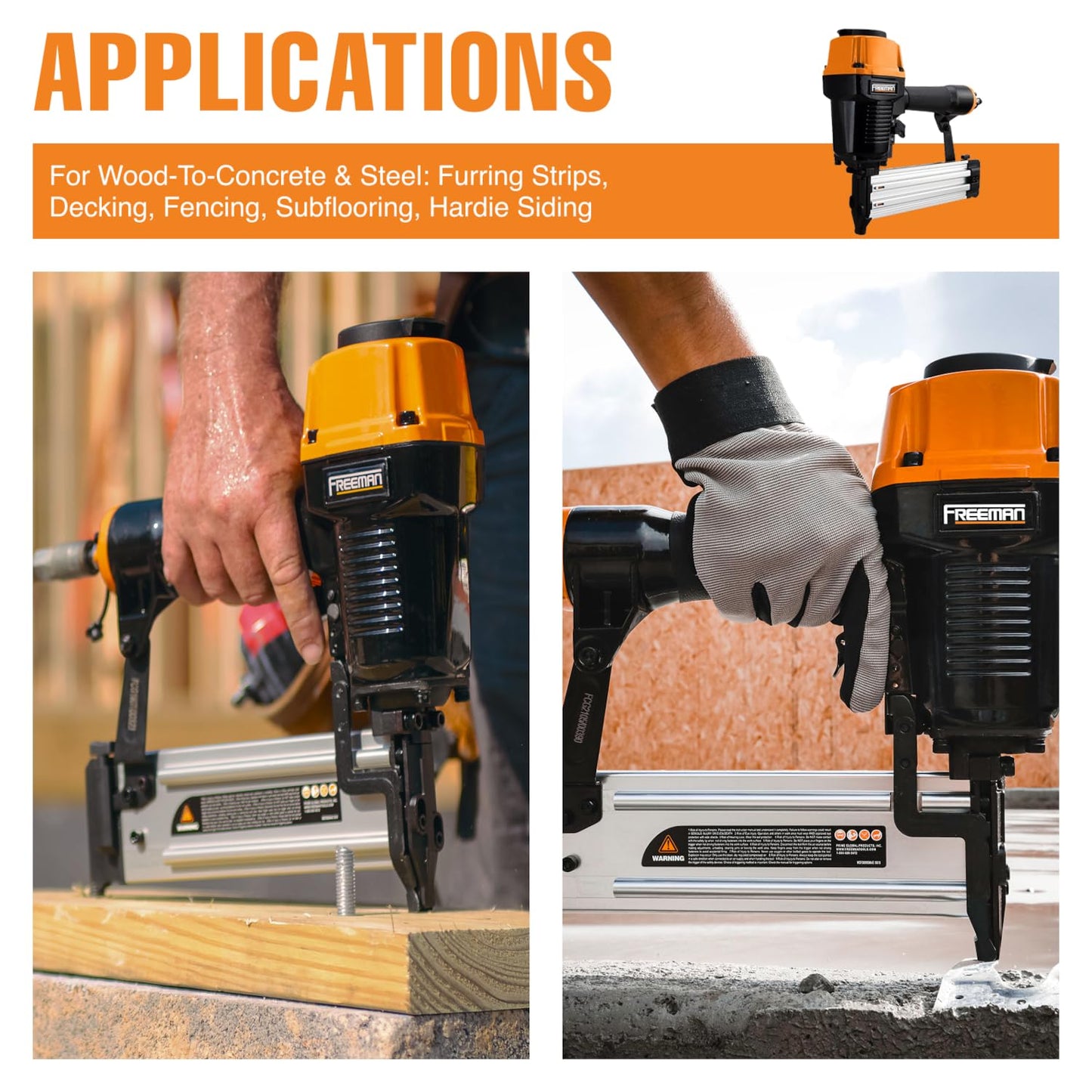 Freeman PCTN64 Pneumatic 14-Gauge Concrete T Nailer, 5/8"–2-1/2" Nails, Heavy Duty Concrete & Steel Nail Gun for Plywood, Decking, Furring, Fencing, Subflooring, Siding, and Soffits