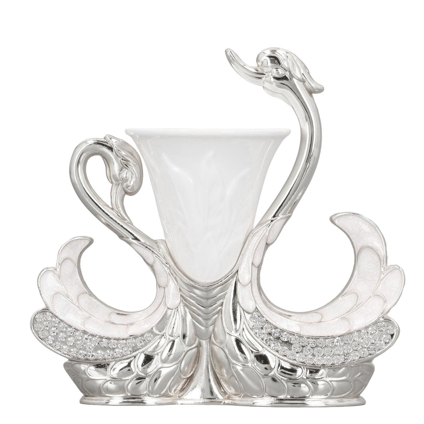 Coffee Dessert Spoon Fork Set, Swan Base Holder Dinnerware Set with 6 Spoons, Luxury Exquisite Elegant Swan Shape Spoon Holder, Zinc Alloy Decorative Swan Flatware for Coffee