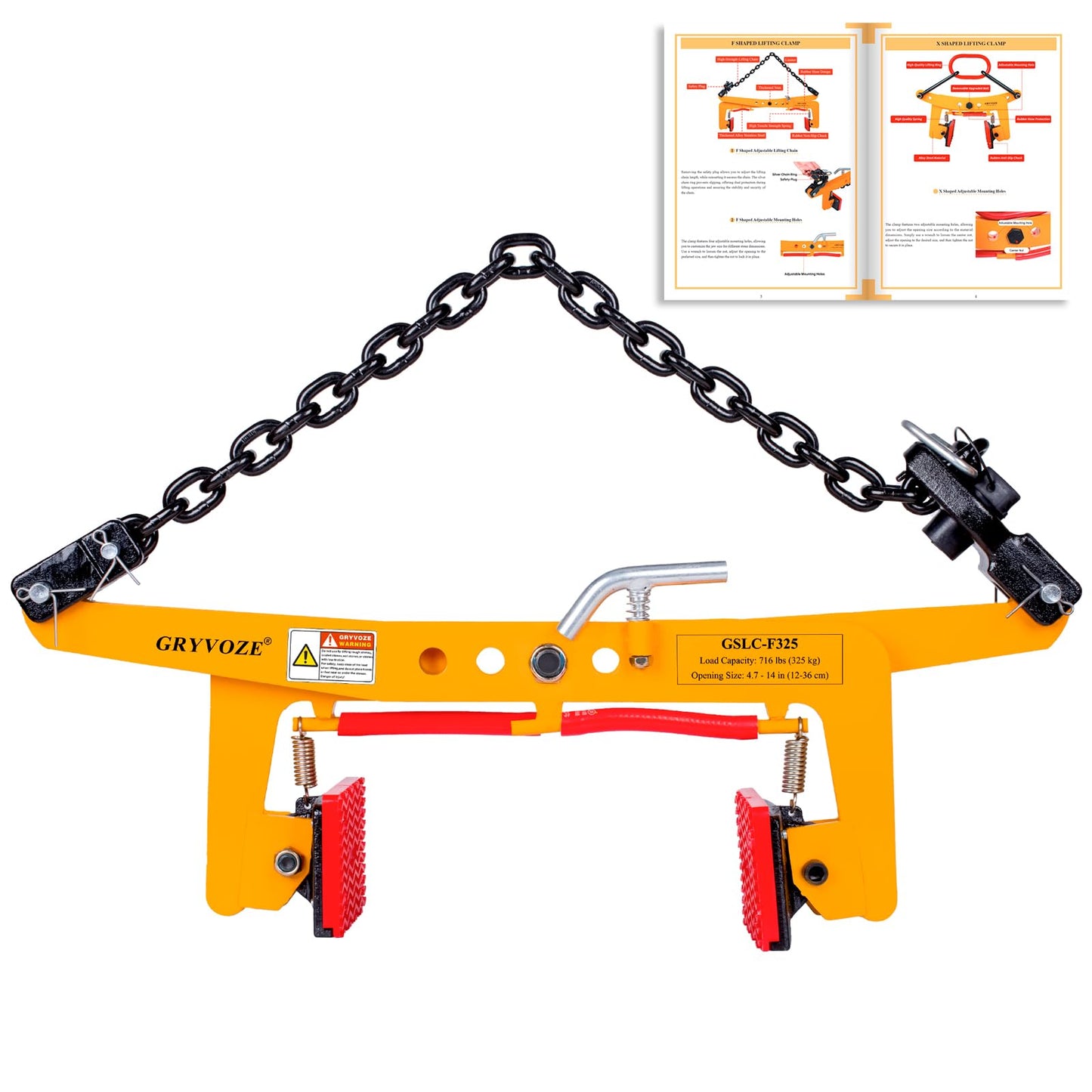 GRYVOZE 716 lbs Granite Slab Lifting Clamp, Adjustable Range: 4.7"-14", Heavy Duty Stone Scissor Lifter Clamp for Carrying and Vertical Transport of Marble, Concrete Blocks, Slate Sheets, Curb Stones