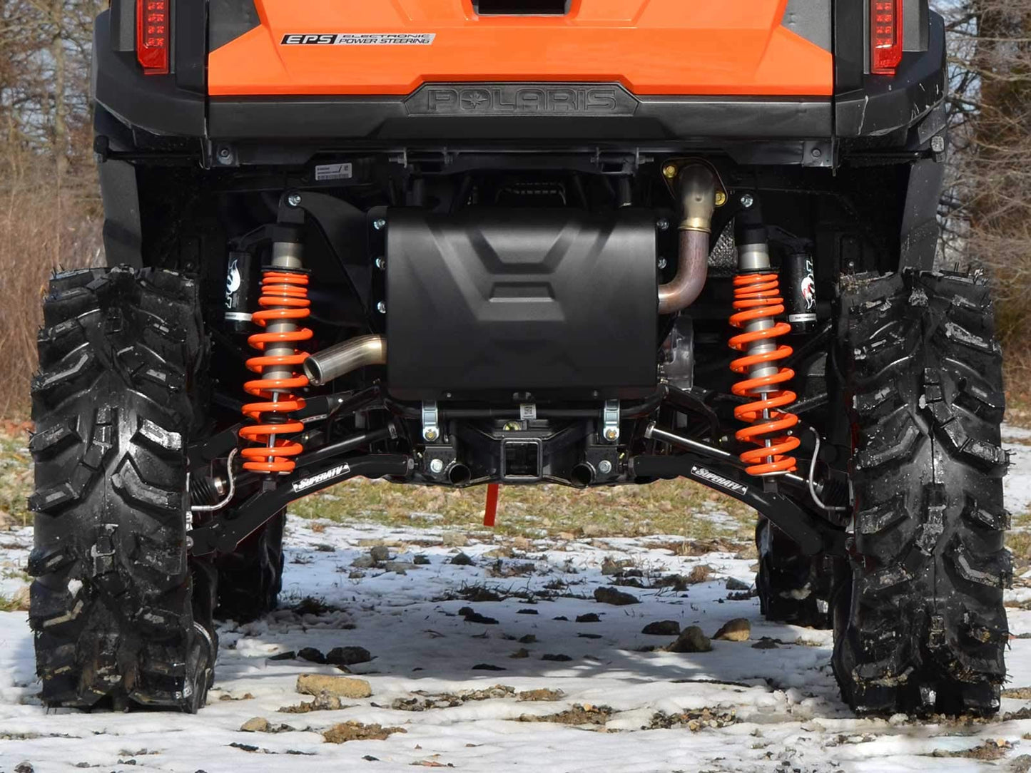 SuperATV Heavy Duty Rear Offset A-Arms for Polaris General 1000 Arched Design Full Camber Adjustability Enhanced Ground Clearance 2016+ Models Black