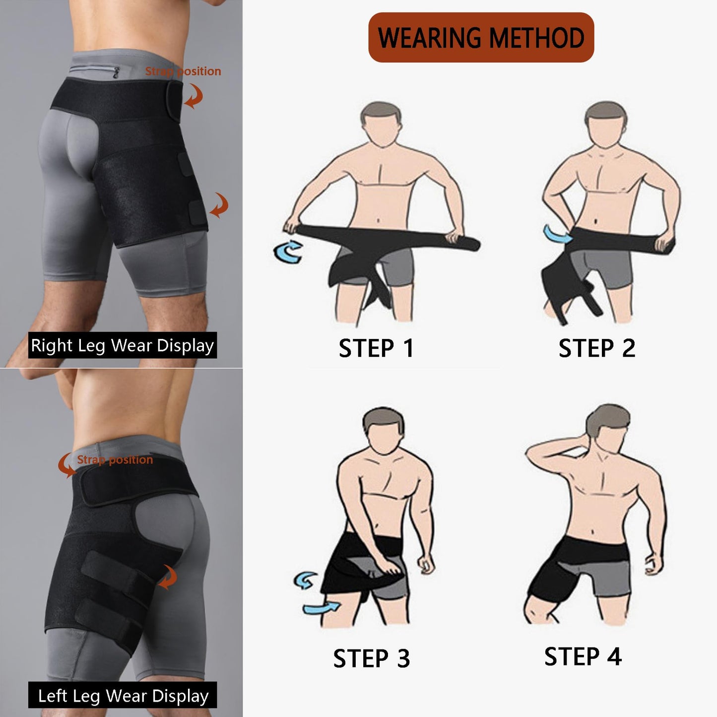 BingboPro Hip Brace for Sciatica Pain Relief, Adjustable Thigh Compression Sleeve for Women Men, Groin Brace Wrap, Hamstring Compression Hip Support For Thigh Injury, Pulled Groin Muscles,Pain Relief