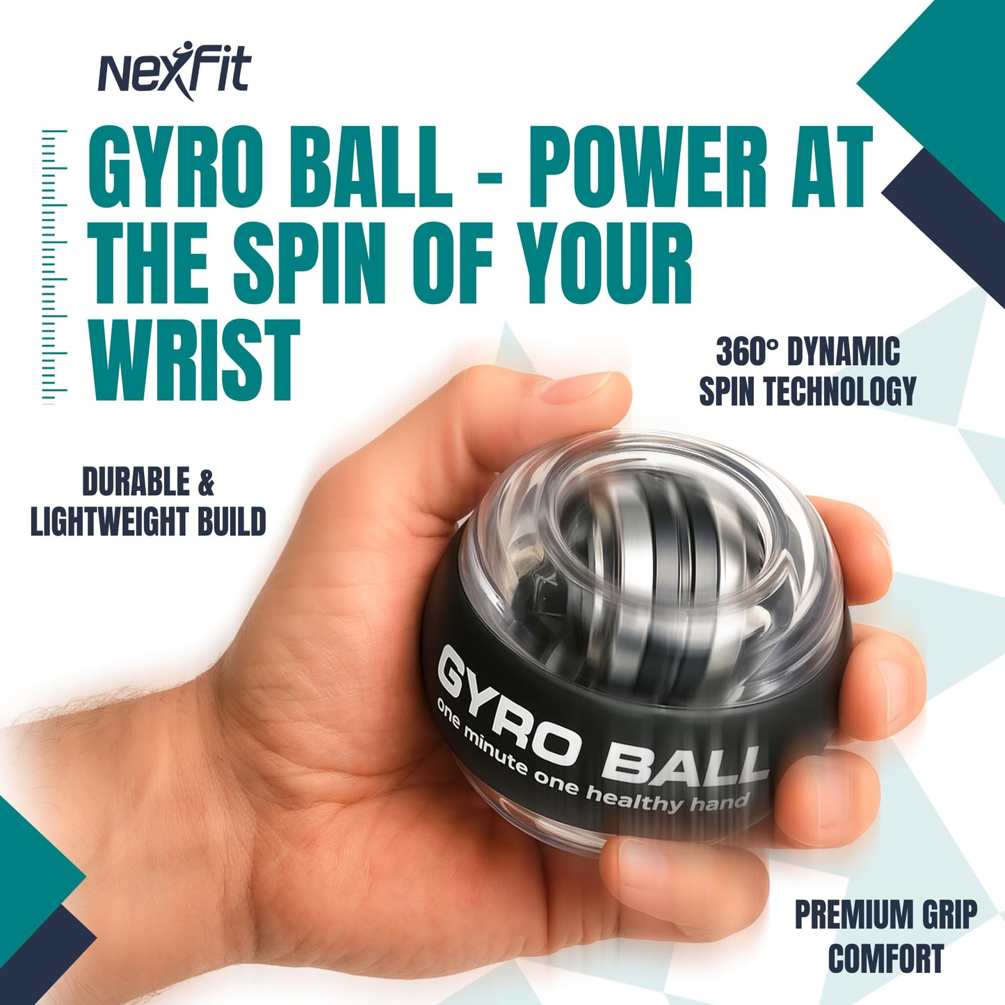 Nexfit Torque Ball Hand Exerciser - Wrist Power Gyro Ball & Forearm Exerciser – Premium Wrist Strengthener for Fitness, Rehab, Stress Relief & Dexterity Training – Portable, Gift-Ready for Adults (Black)
