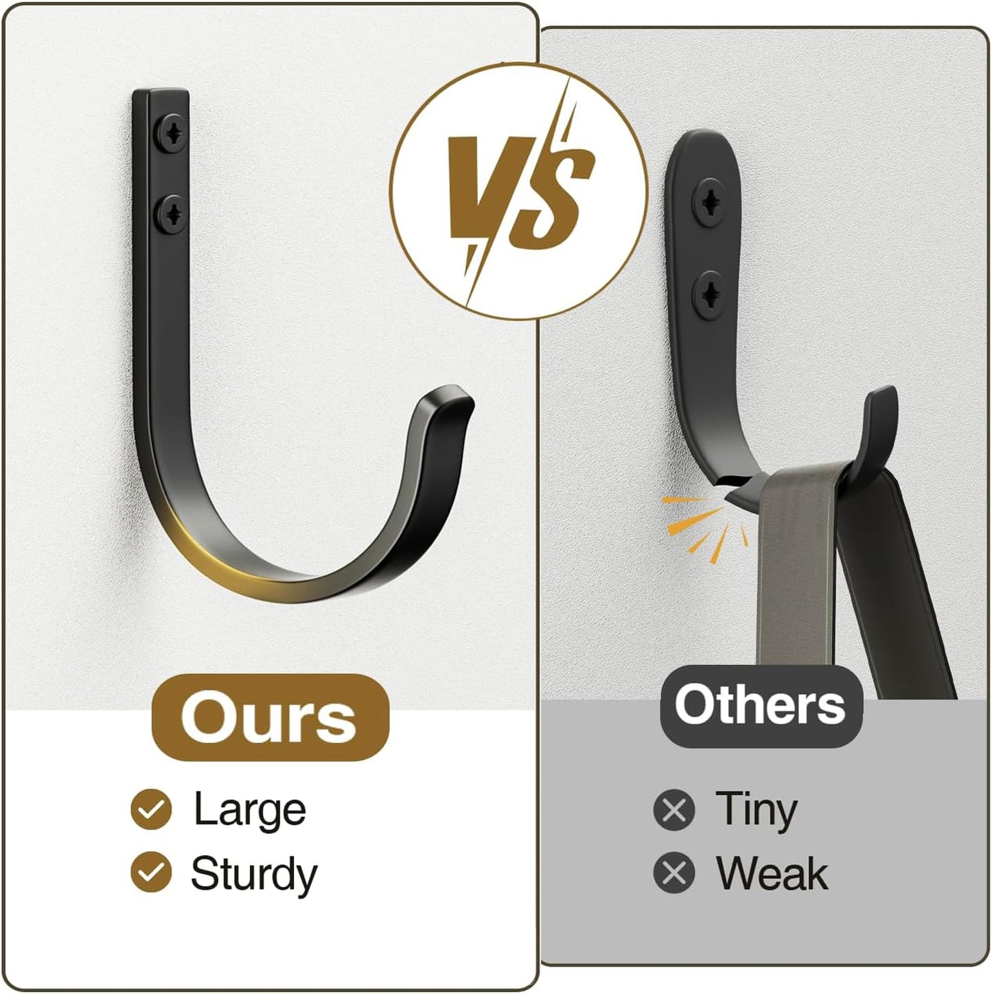 Niffgaff 10-Pack Outdoor Wall Hooks - 30LB Metal Hangers for Coats, Towels, and Backpacks | Black