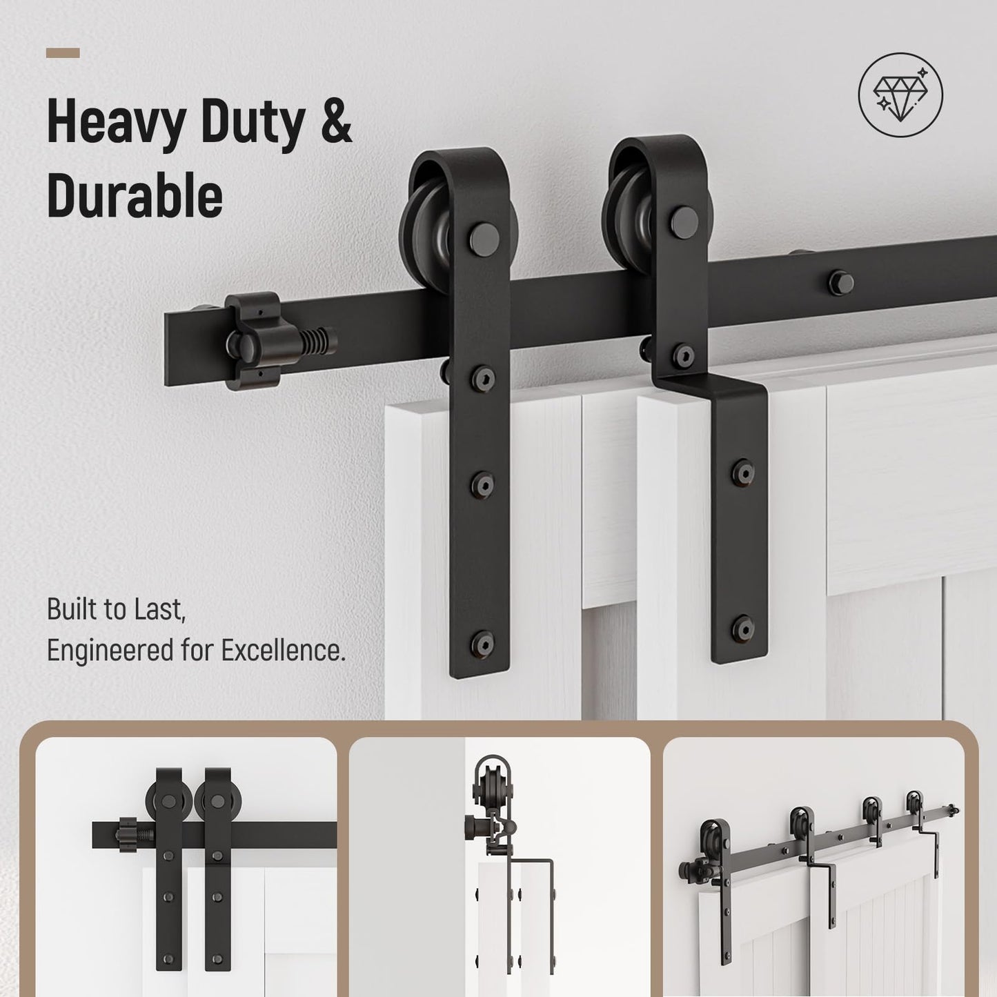 4-14FT Bypass Sliding Barn Door Hardware Kit Single Track System Carbon Steel Basic Roller Hanger Easy to Install Fit Double 36" Wide Doors Panels (6ft Single Track Bypass)