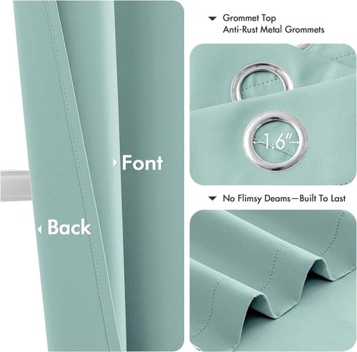 MIULEE Aqua Blackout Curtains - Thermal Insulated Room Darkening Drapes | 63-Inch Long, 2 Panels