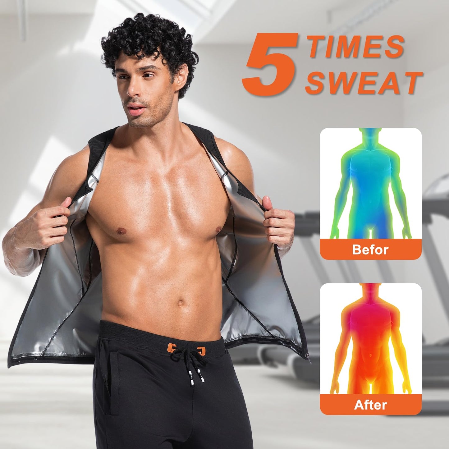 Meiosuns Sauna Sweat Vest for Men Weight Loss Sweat Waist Trainer Vest Compression Sleeveless Sauna Suit Men's Heat Trapping Tank Top Workout Enhancing Shirt Gym Shaper with Zipper (Silver, S/M)