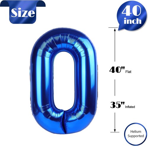 Metallic Blue Number 0 Balloon - 40 Inch Birthday Decoration for Milestone Celebrations