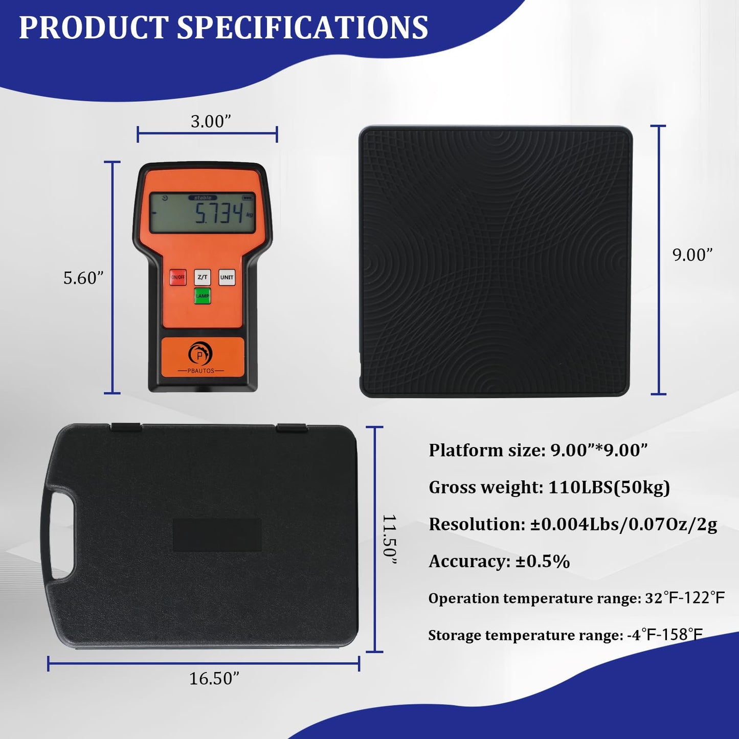 P PBAUTOS 110LBS Electronic Digital Refrigerant Charging Weight Scale with Portable Case, HVAC Refrigerant Scale in Higher Precision for All Refrigerant Recovery Tanks