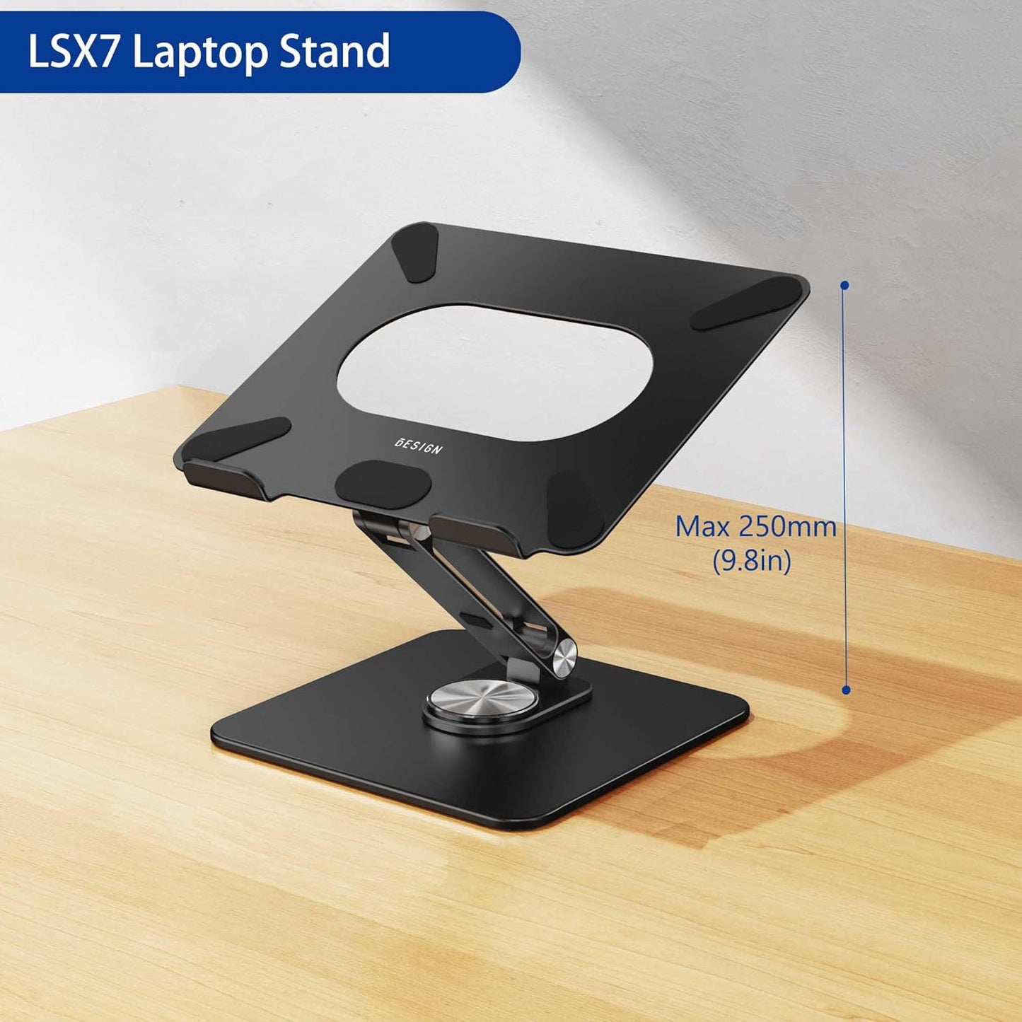BESIGN LSX7 360 10-15.6" Laptop Stand with Rotating Base, Ergonomic Adjustable Notebook Riser, Foldable Computer Holder