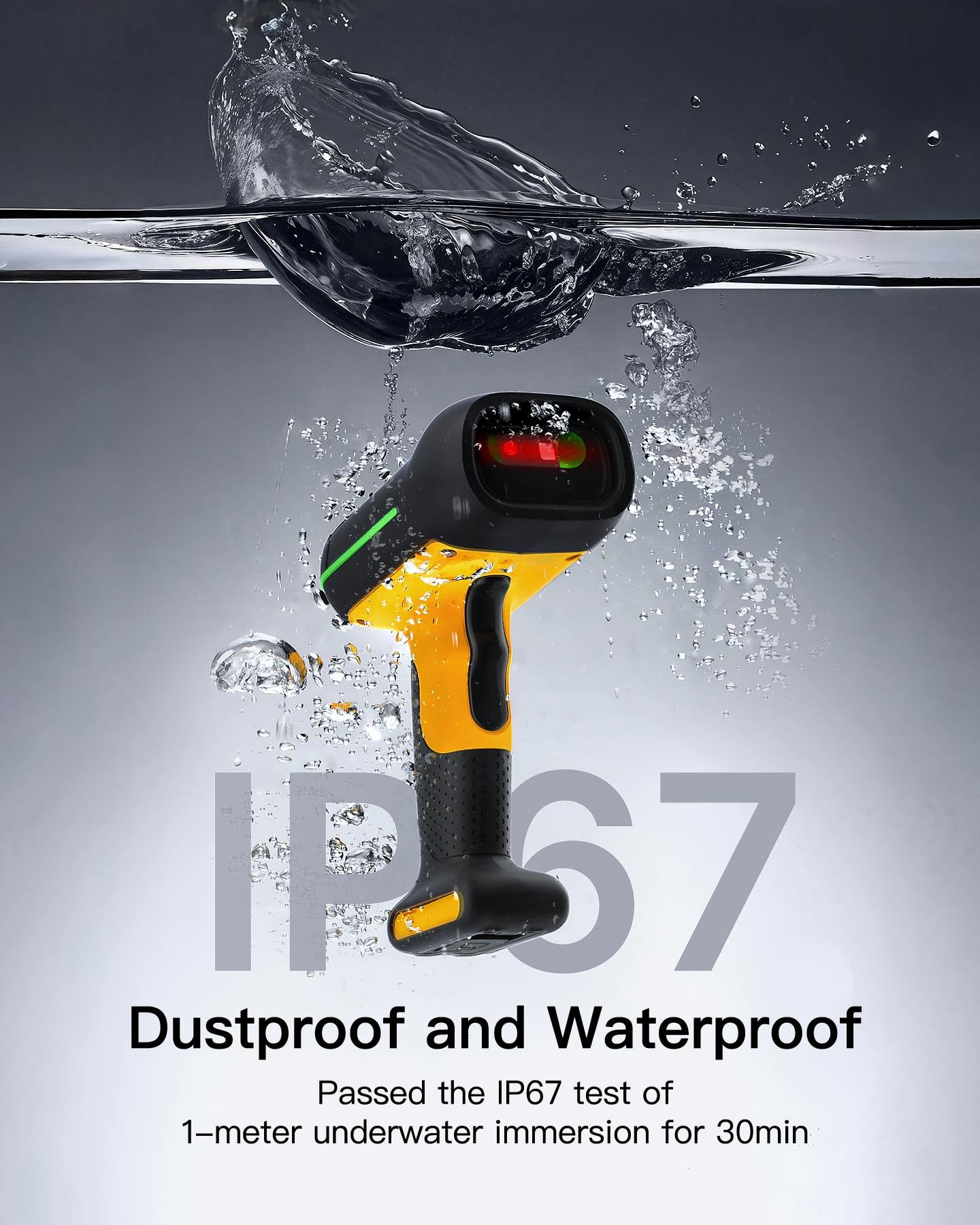 Inateck Industrial Barcode Scanner Wireless, 2D QR Code Scanner with Smart Charging Stand, IP67 Waterproof and Dustproof, Barcode Reader with 2600mAh Battery，Handscanner with App & SDK, BCST-75S