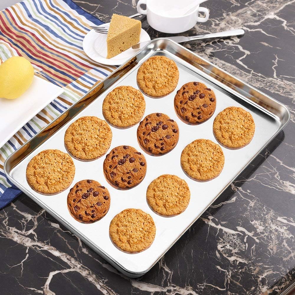 Wildone Baking Sheet Set - Stainless Steel Cookie Pan with Cooling Racks | 2 Sheets + 2 Racks, 12 x 10 x 1 Inch, Non-Toxic & Easy to Clean