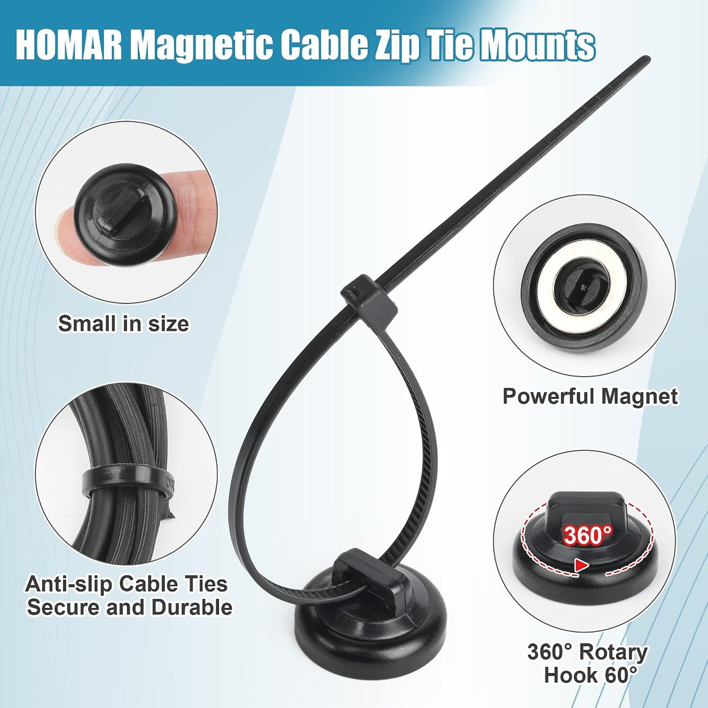 100 HOMAR magnetic zip tie mount Magnetic Zip Ties Mount Base Holder with Pcs Cable Zip Ties, Strong Magnet Wire