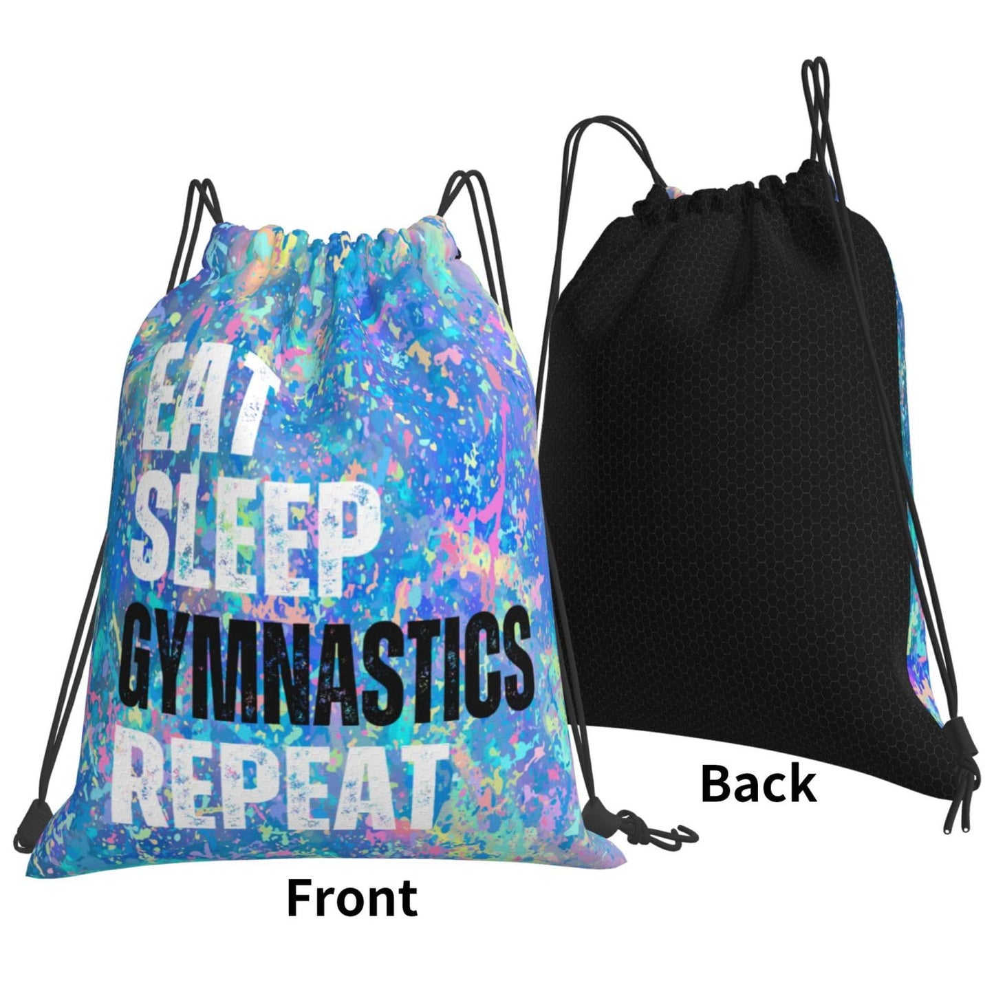Qiohoey Eat Sleep Gymnastics Repeat Drawstring Backpack Gym String Bag Sports Drawstring Sackpack For Women Men