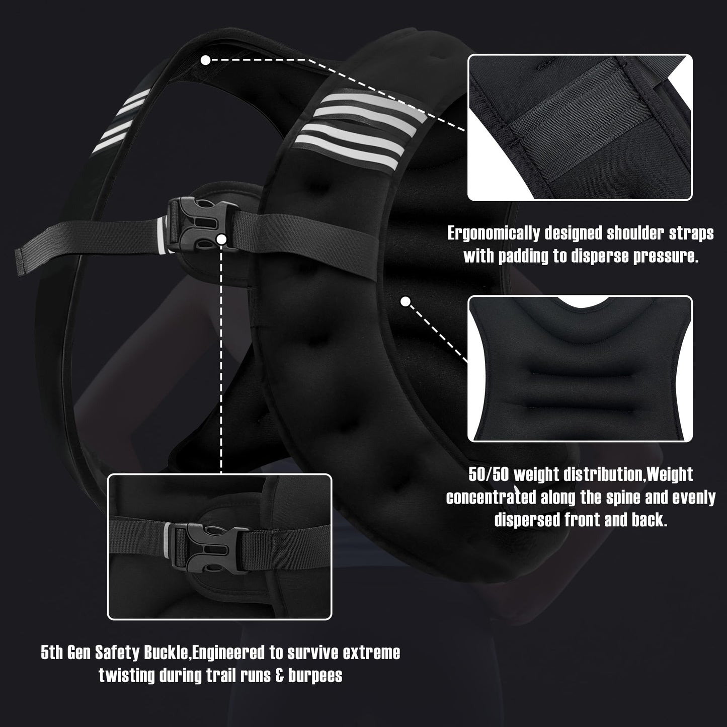 NATURELUX Weighted Vest with Reflective Stripe and Adjustable Buckle Straps, Black, 10 lbs