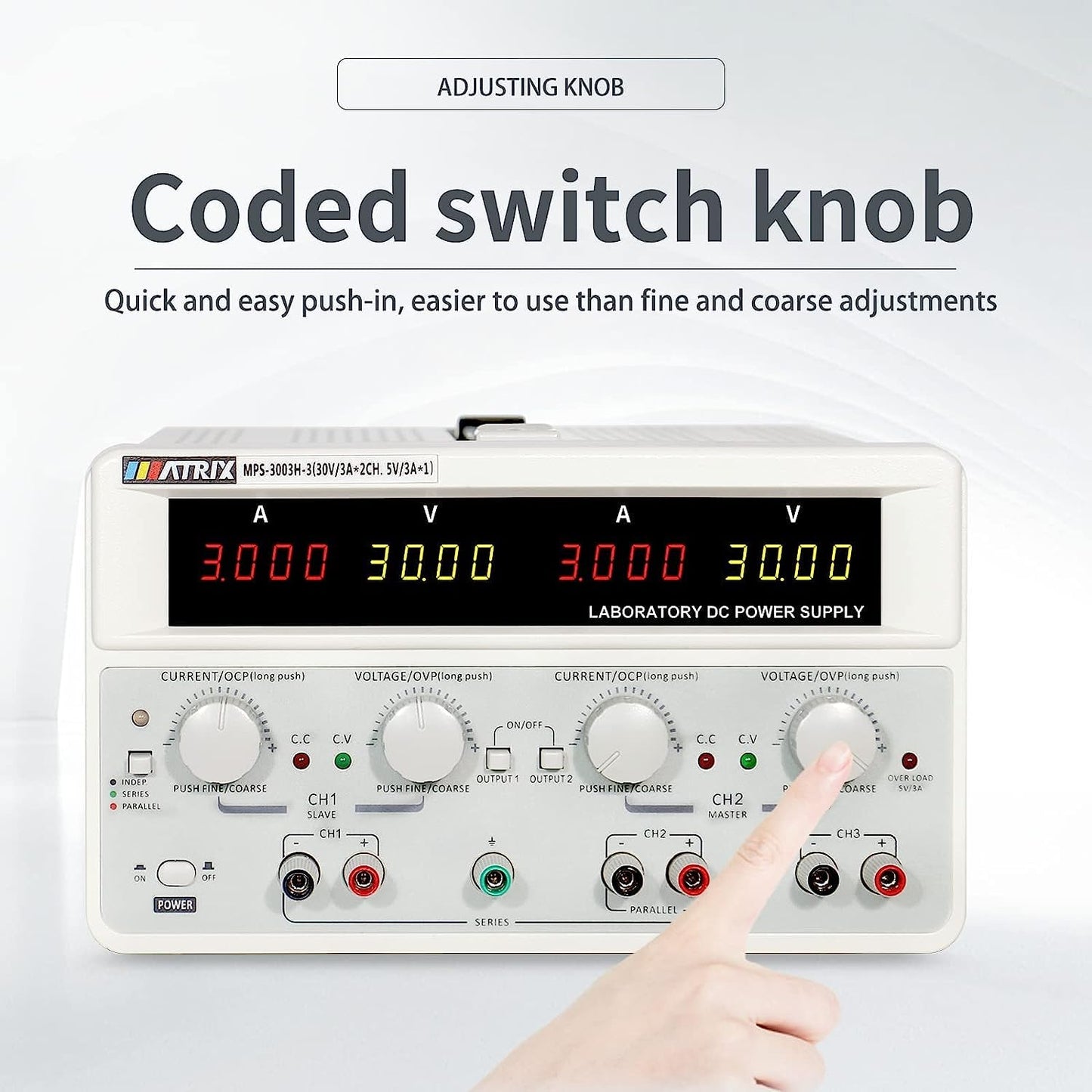 Dc Power Supply Variable 30V 10A, Triple Output Power Supply 615W, MATRIX MPS-3010H-3 Adjustable Linear DC Bench Power Supply 10mV/1mA High Resolution, Voltage/Current Display in Series/Parallel Mode