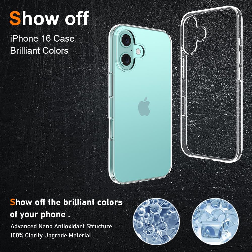 bokoo 16 16 Crystal Clear Compatible with iPhone Case.Soft Slim Fit Transparent Plastic TPU Protective Silicone Cover